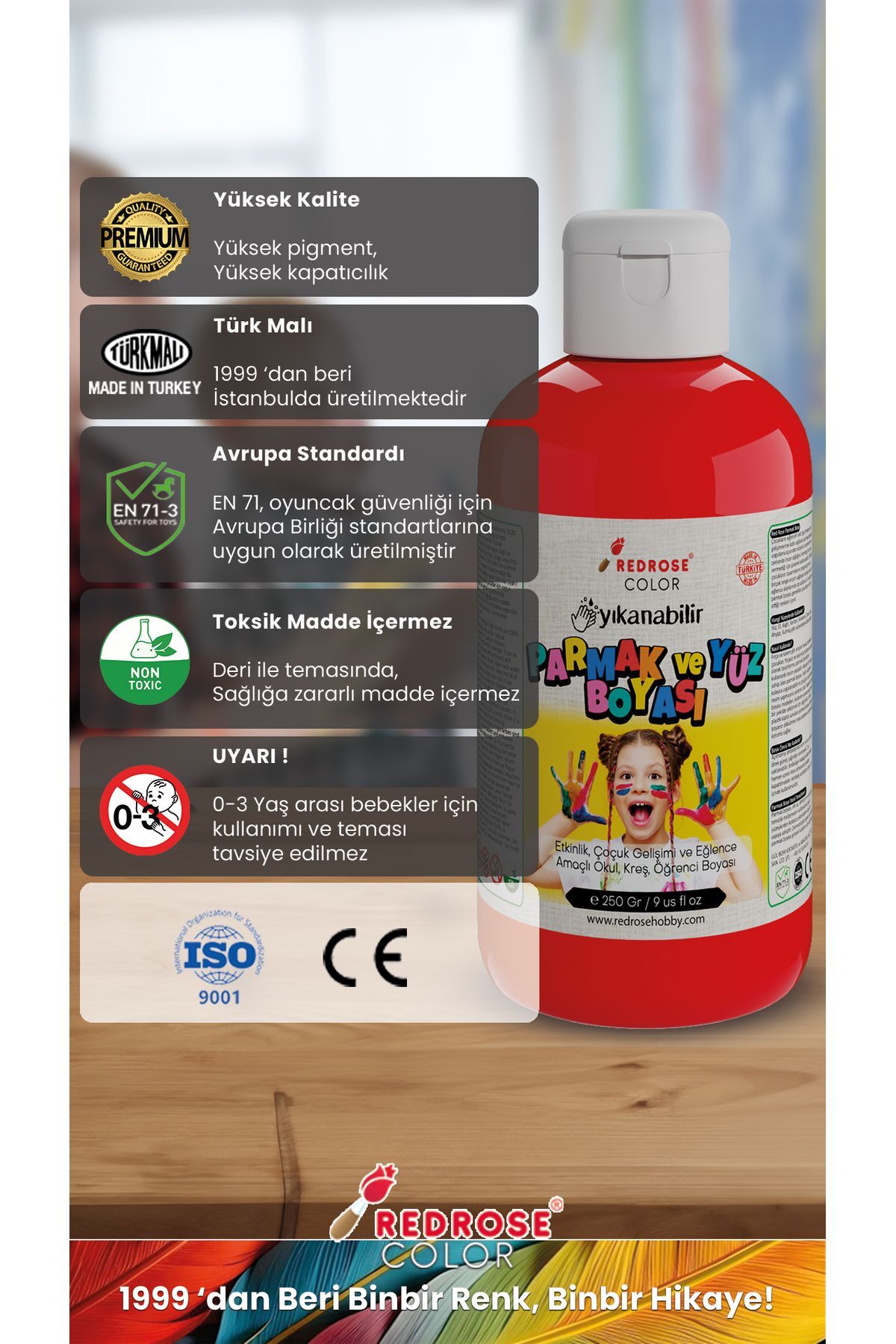 رنگ انگشتی قرمز 250 گرم قابل شستشو، دارای گواهی EN-71، غیرسمی، مناسب برای کودکان و مهدکودک