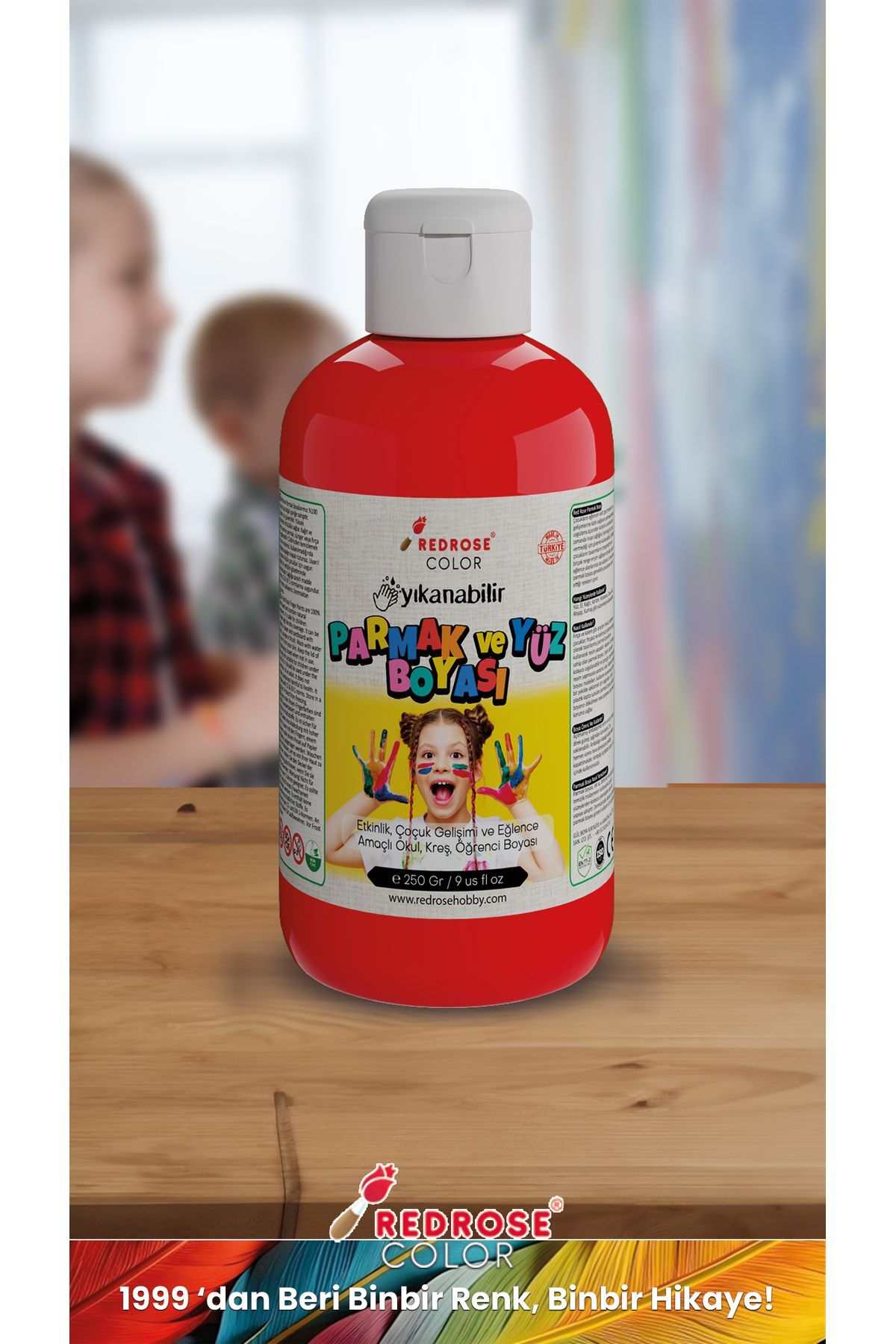 رنگ انگشتی قرمز 250 گرم قابل شستشو، دارای گواهی EN-71، غیرسمی، مناسب برای کودکان و مهدکودک