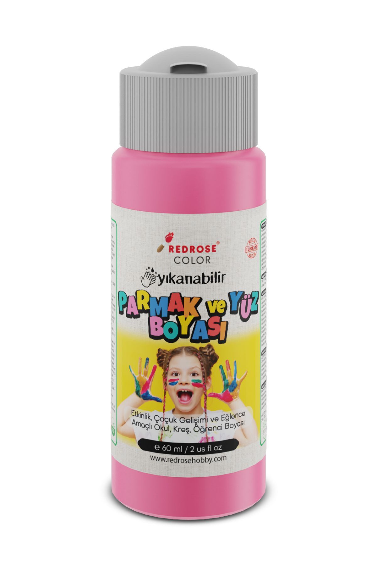 Red Rose Pembe Parmak Boyası 60ml Yıkanabilir, EN-71 Sertifikalı, Toksik İçermez, Çocuk Okul Kreş İçin