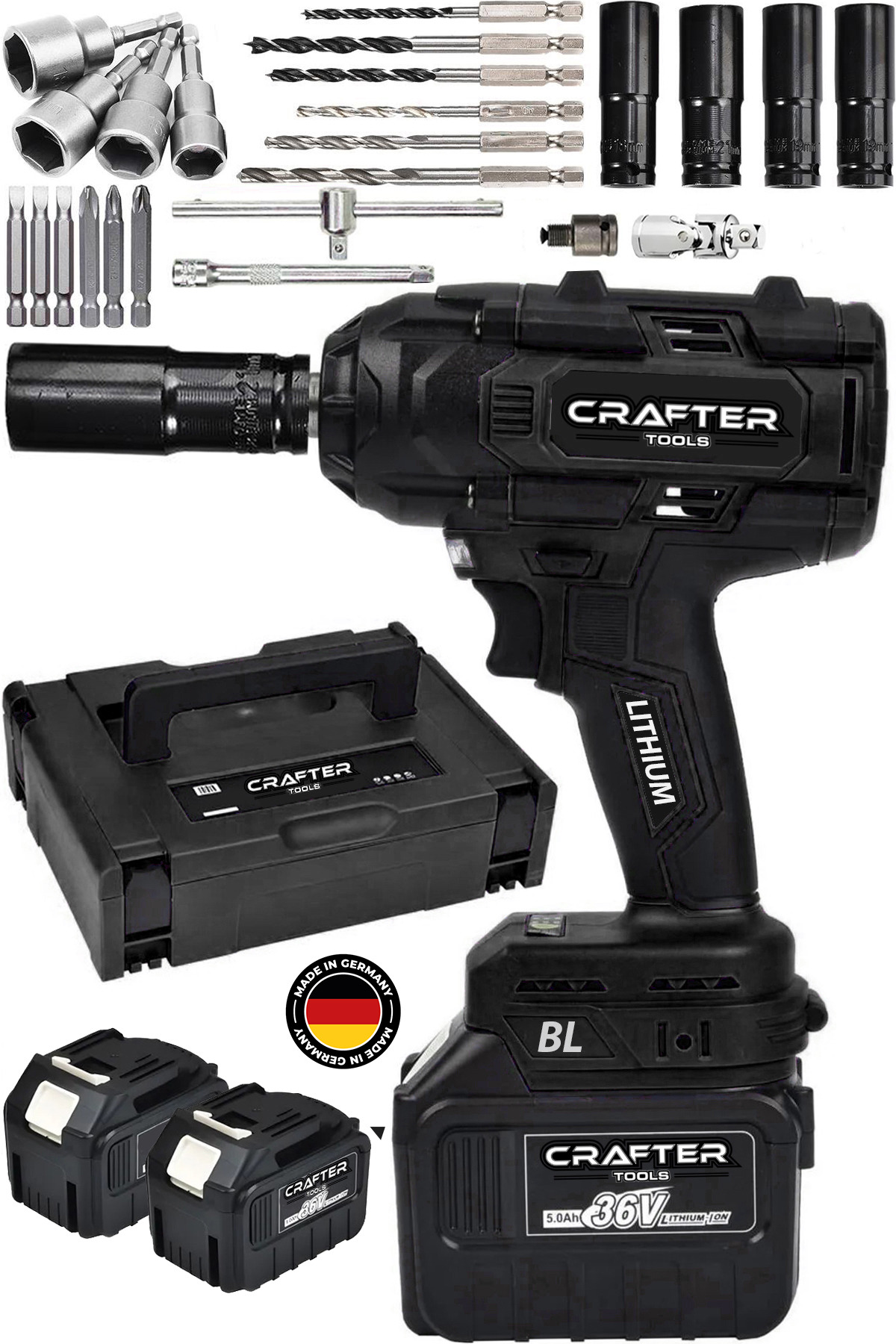 CRAFTERTOOLS Germany 800Nm 36Volt 5Ah Akülü Torklu Somun Bijon Sökme Takma Sıkma Kömürsüz Matkap 15 Pilli Batarya