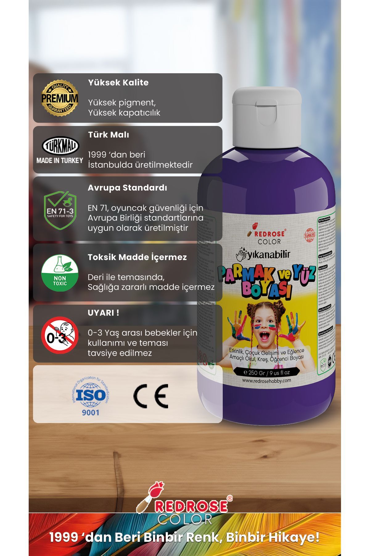 رنگ انگشتی مور پارmak 250 گرم قابل شستشو، دارای گواهی EN-71، بدون مواد سمی، مناسب برای کودکان و مهد کودک