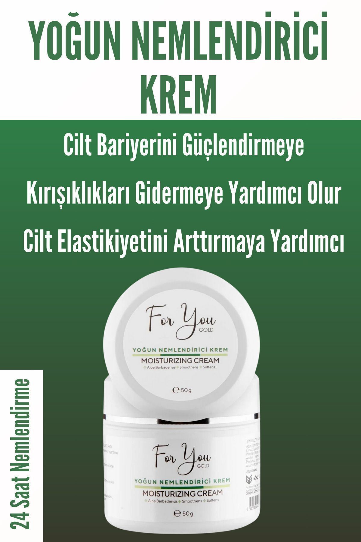 کرم مرطوب کننده بر پایه آب برای پوست های معمولی و خشک (آلوئه ورا هیالورونیک اسید) 50 میلی لیتر For You Gold