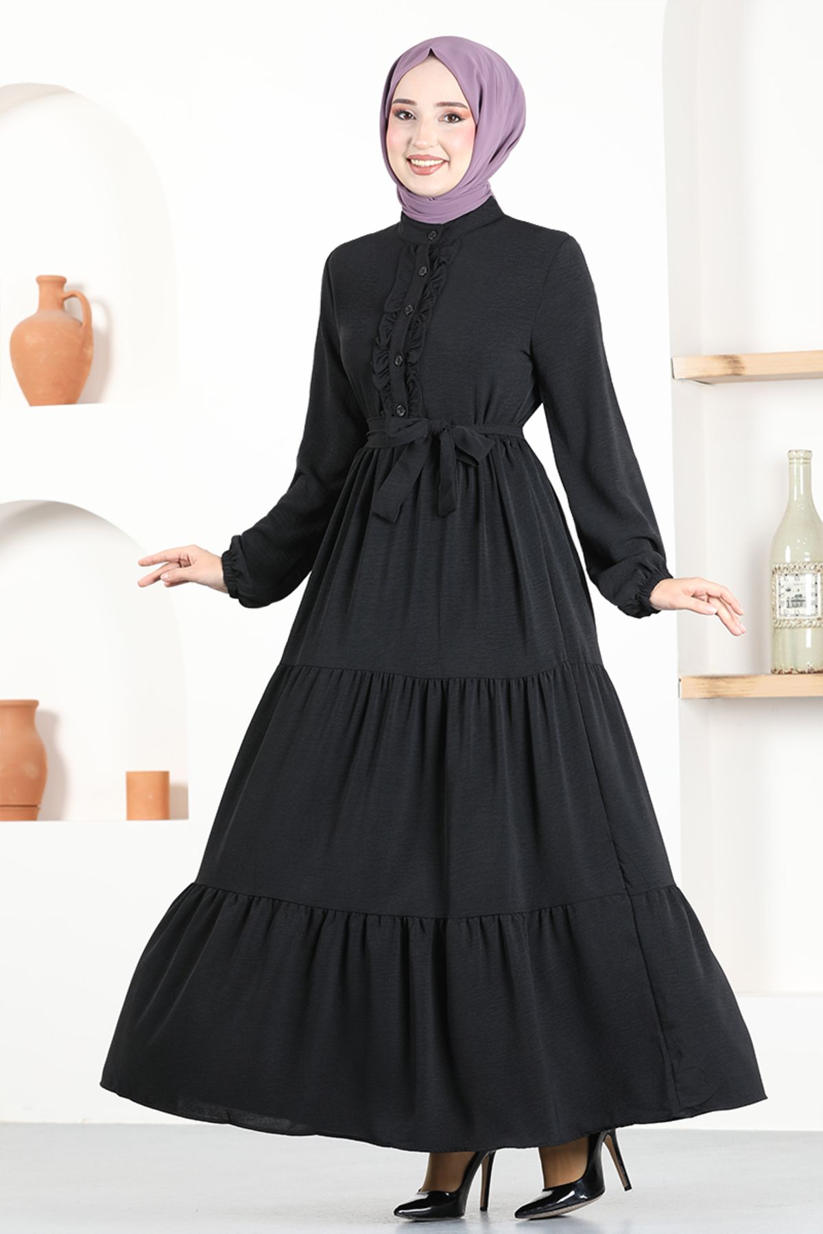 ModaMerve-Belted Dress ASN115 Black 2