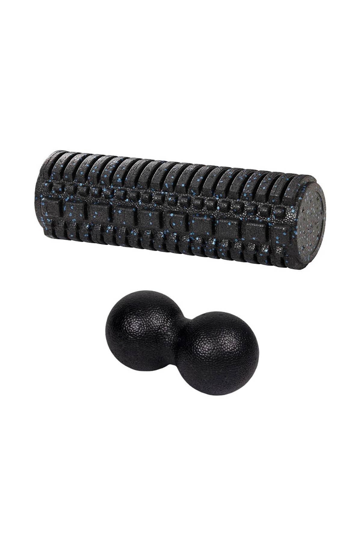 CIWAA Masaj Rulosu Foam Roller Tırtıklı 45 Cm Mavi + Fıstık Masaj Topu Seti