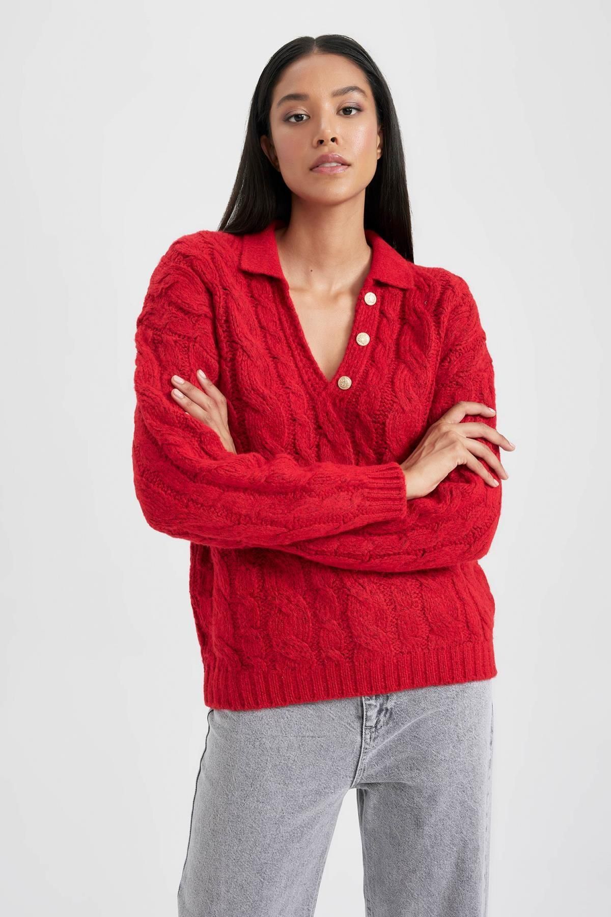 DeFacto-Svetr Polo B3020ax23wn s uvolněným střihem Polo Neck 4