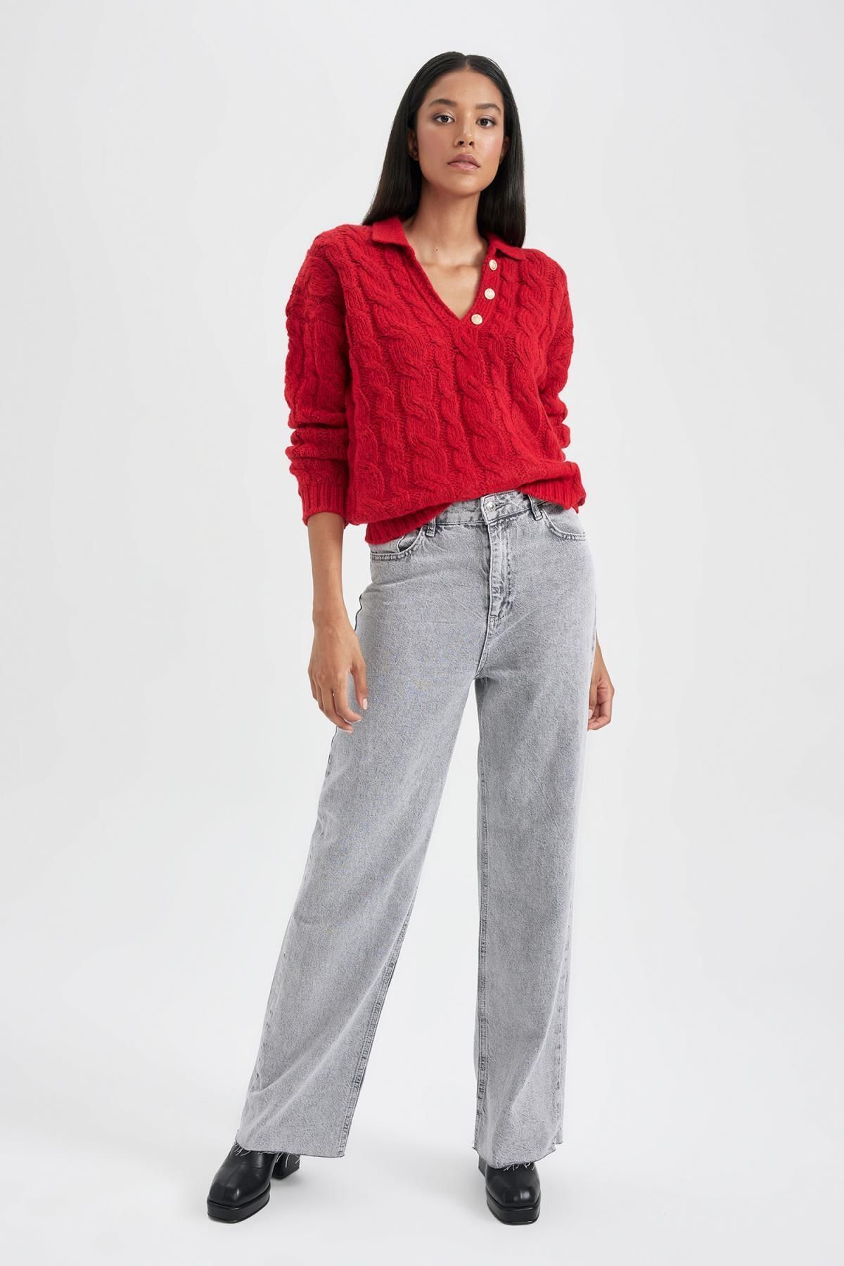 DeFacto-Svetr Polo B3020ax23wn s uvolněným střihem Polo Neck 2