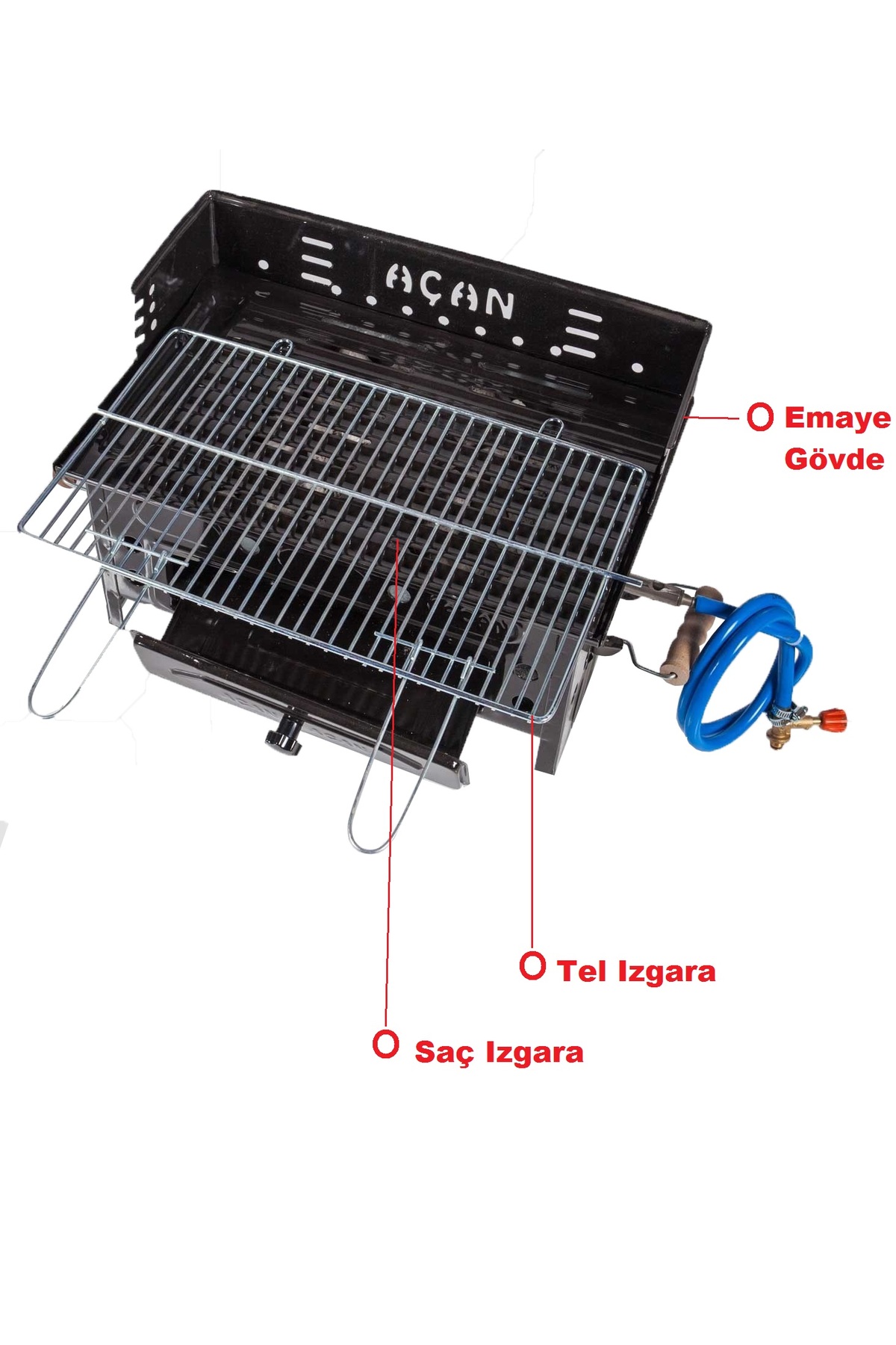 Depolife Emaye Pervazlı Tüplü Mangal  Lav Taşlı lpg li Barbekü Çift ızgara Katlanır ayaklı 30x48cm
