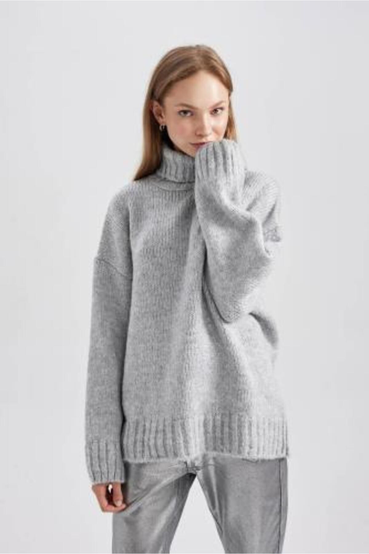 DeFacto-Turtleneck Oversize SweAter Tunic - A6445ax23cw 5