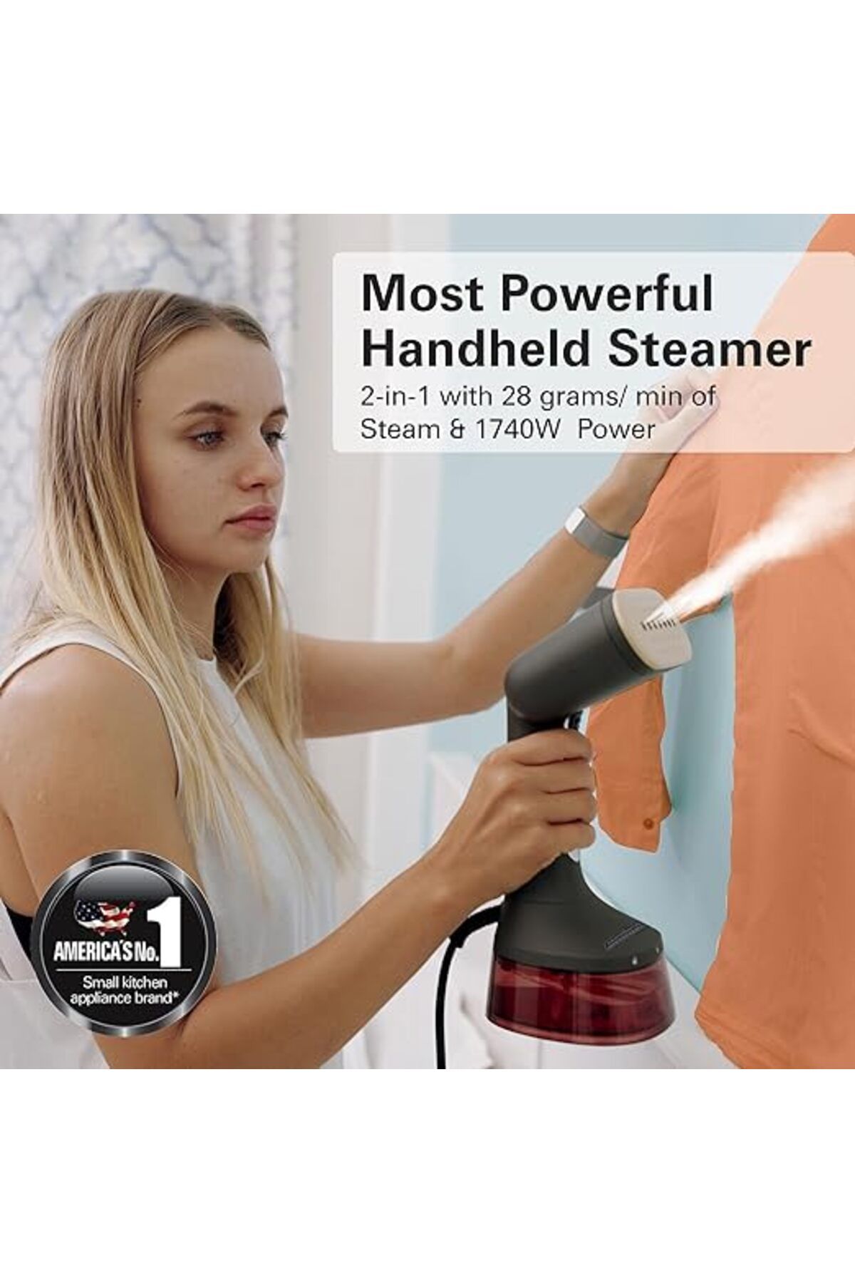 Hamilton Beach-Professional Handheld Garment Steamer w/ Fabric Brush, 2 Steam Modes,300ml,Ergonomic Handle,6ft cord 3