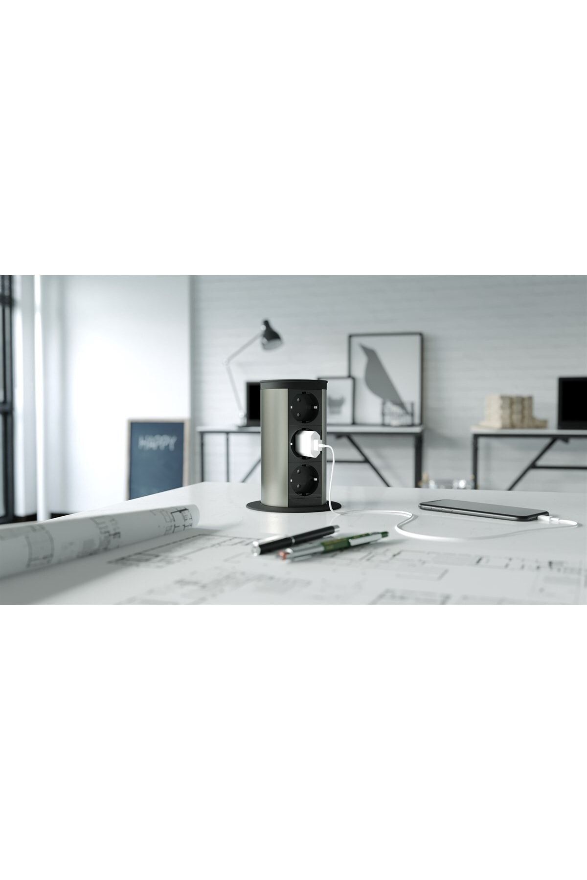 metalline-® tower-line Push-to-open Desktop Socket Box Usb-a, Usb-c - Black 3