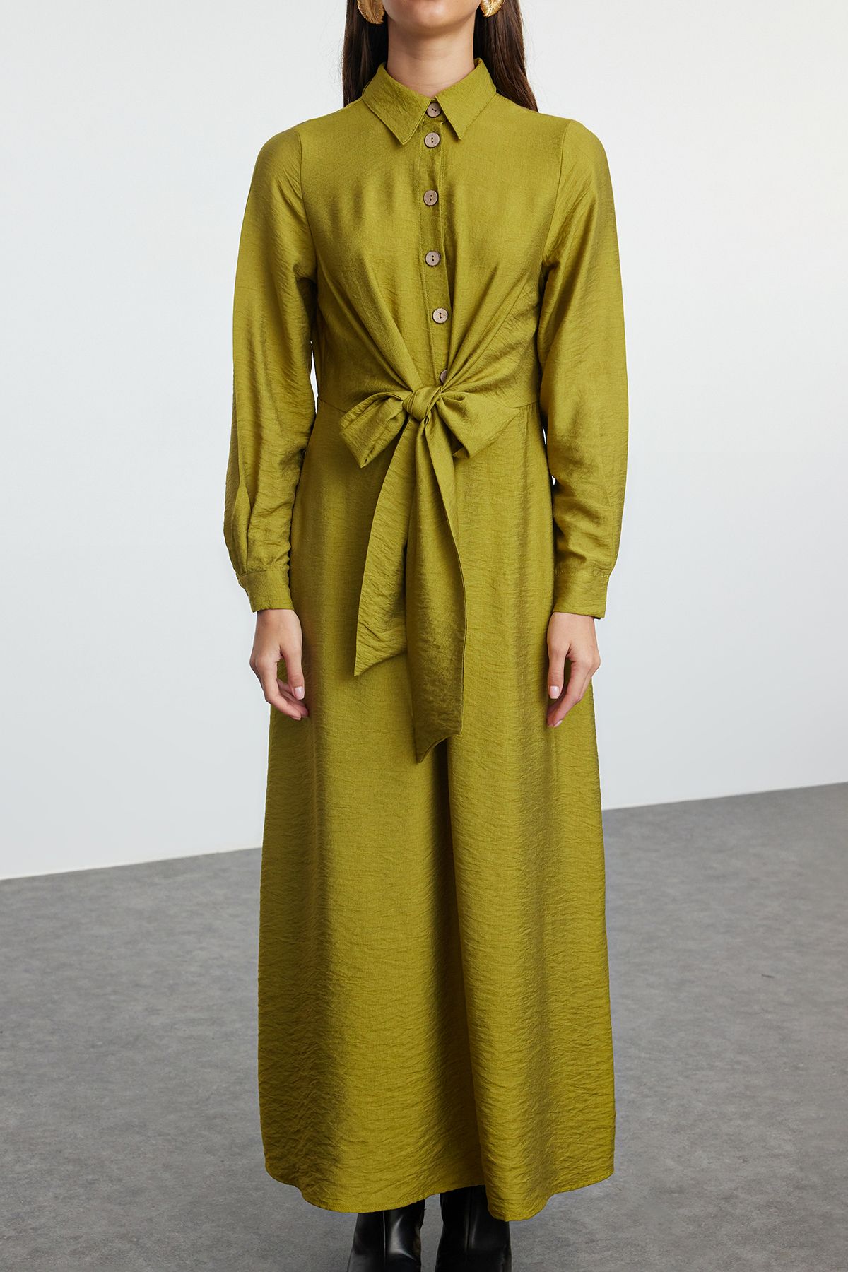 Trendyol Modest-Φόρεμα Aerobin πουκάμισο με δέσιμο στη μέση TCTAW25EB00075 3
