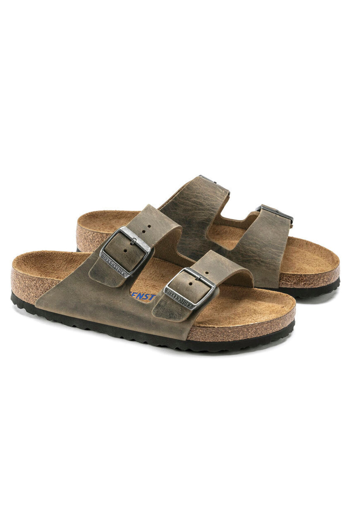 Sandalias Birkenstock آریزونا چرم روغنی رنگ و رو رفته خاکی معمولی بیرکن استاک دمپایی Birkenstock