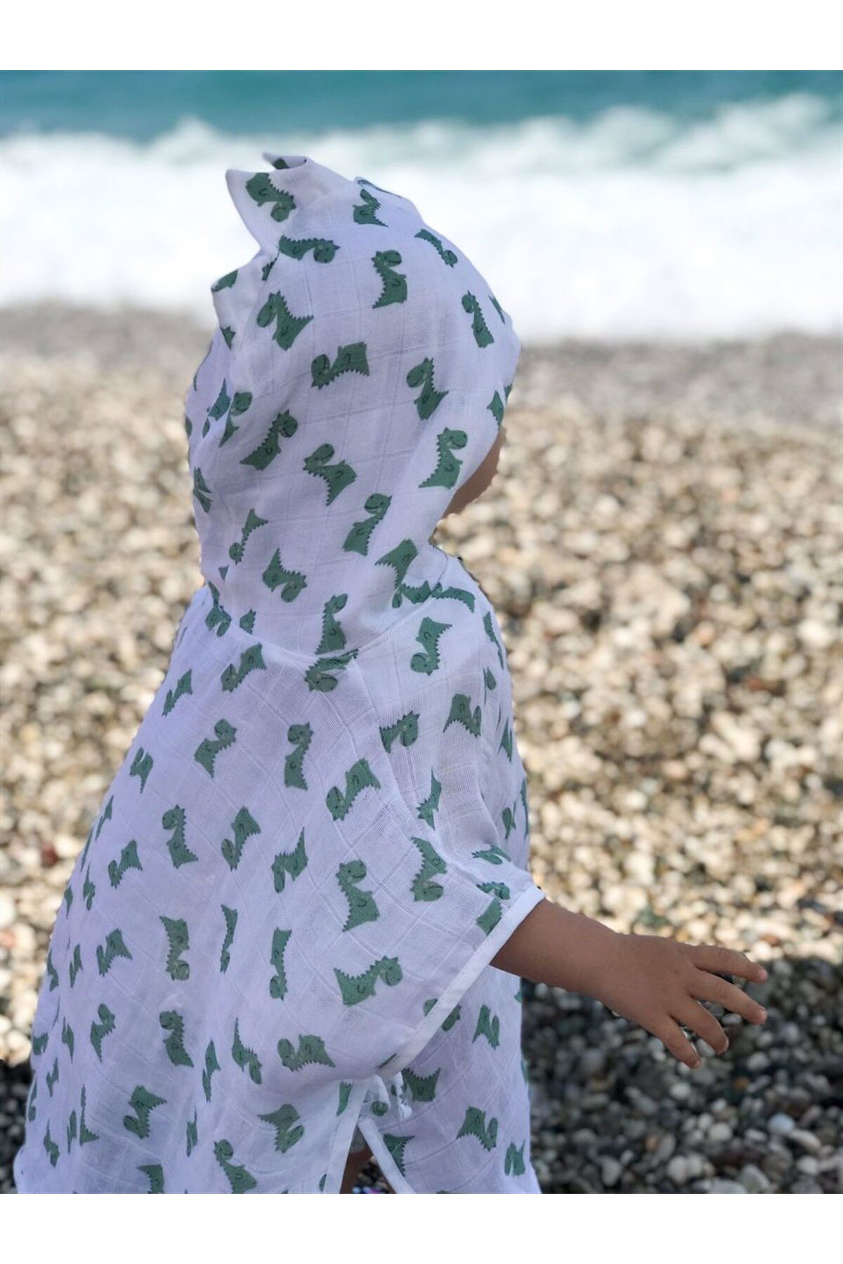 Mama Yoyo Baby Kids Dino Başlıklı Müslin Panço - Dino (ORGANİK PAMUK & BAMBU) fotoğrafı 3 (önizleme)