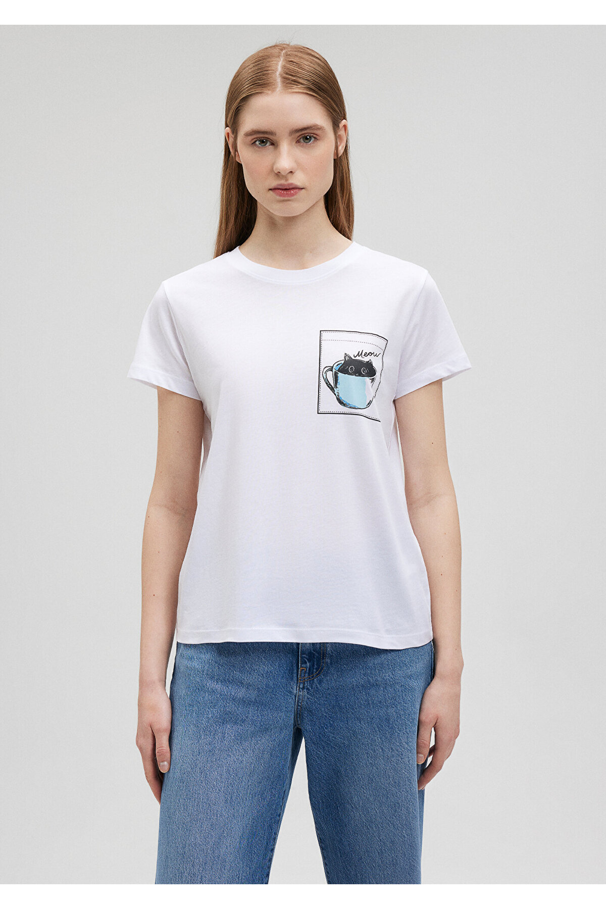 Mavi Weißes T-Shirt Slim Fit mit Katzen-Print / Slim Fit1612405 
