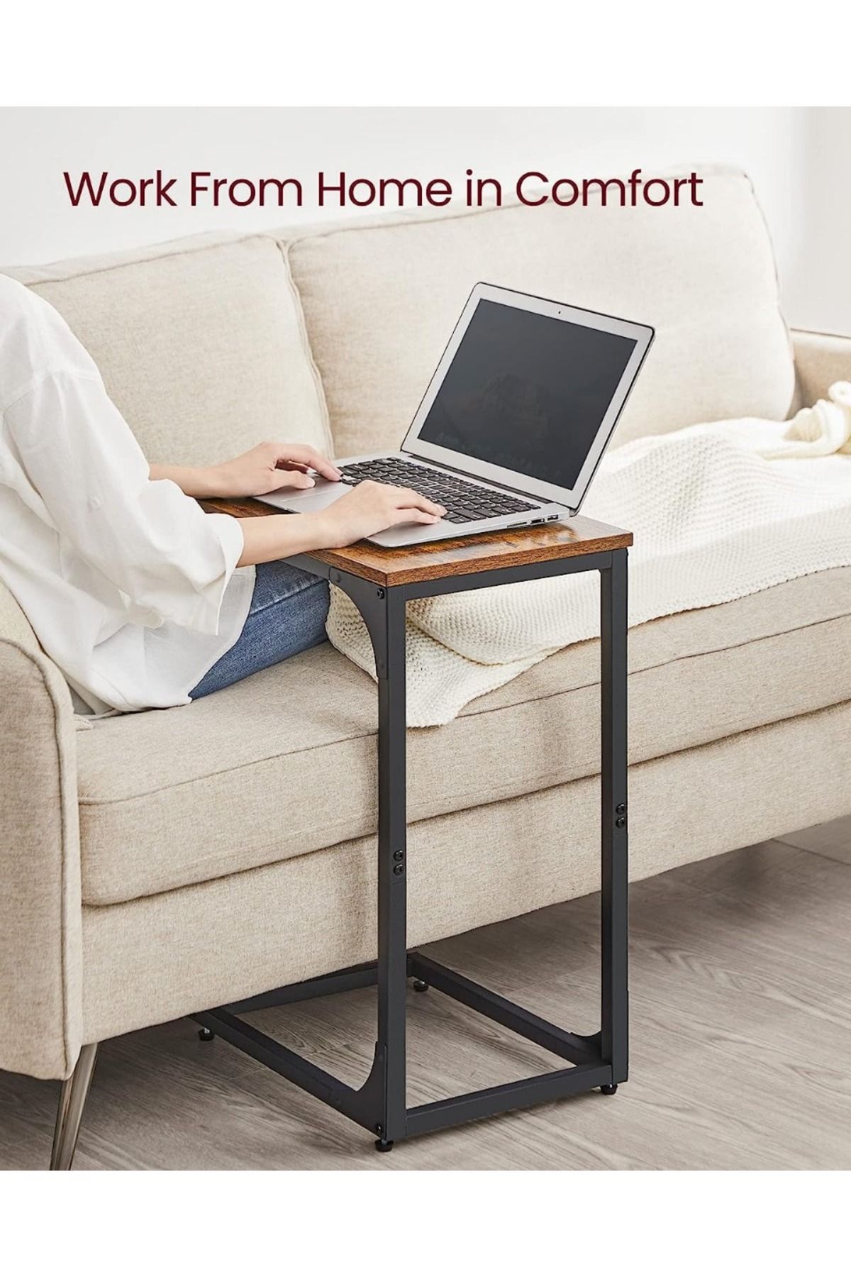 Mahmayi-VASAGLE C-Shaped End Table Set of 2, Space-Saving Side Tables for Couch/Bed, Rustic Brown & Black 3