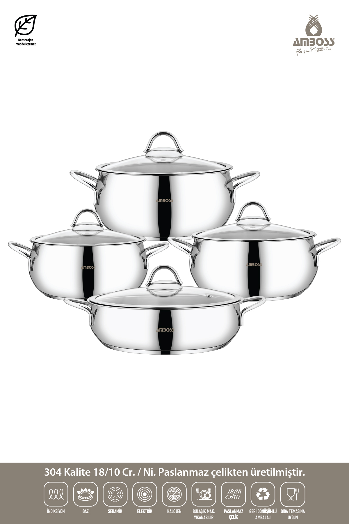 Amboss Stone Stainless Steel Induction Base 8 Piece Cookware Set