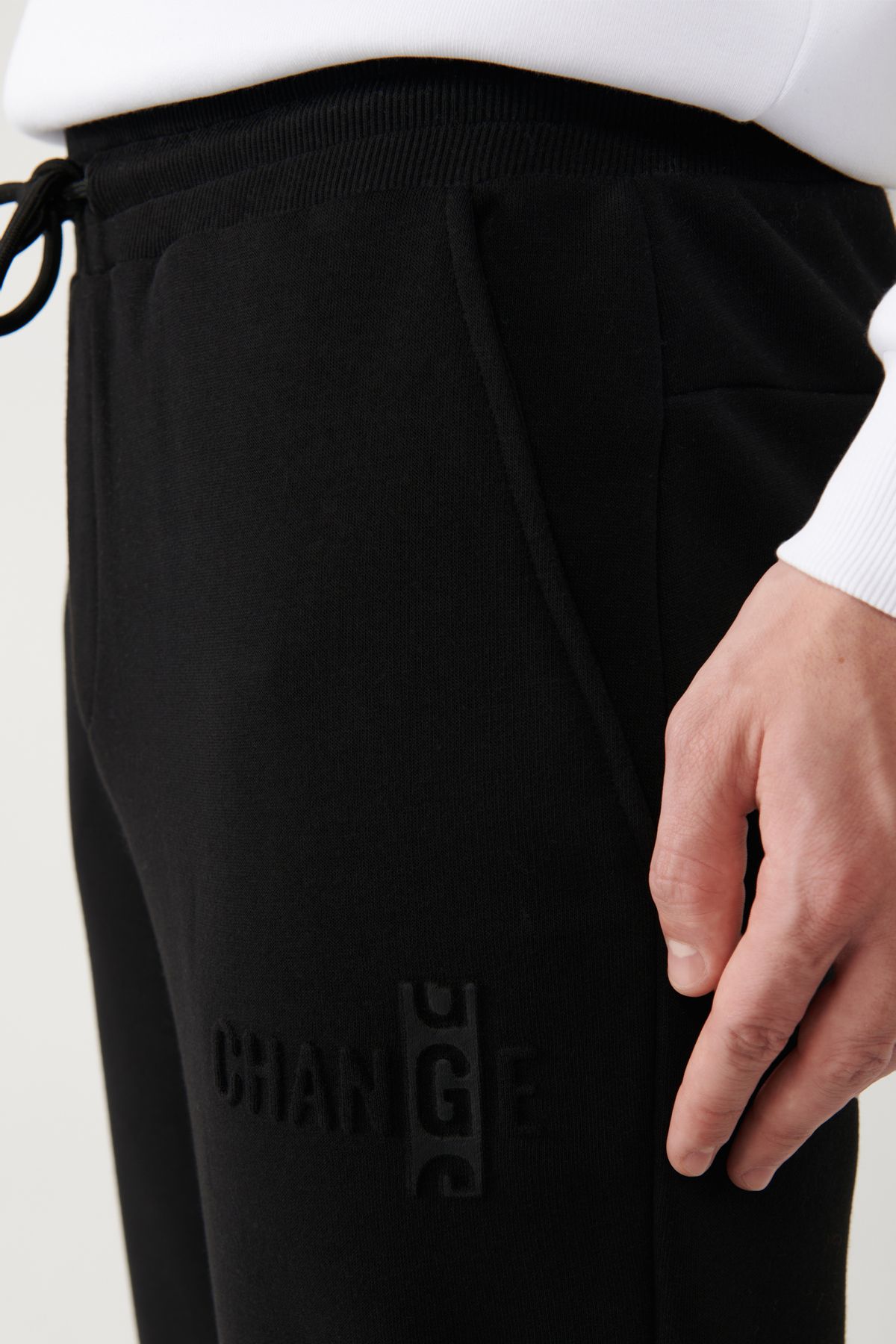 Erkek Siyah Jogger Eşofman Altı Beli Bağcıklı 3 Iplik Şardonsuz Paçası Lastikli Regular Fit A32y346