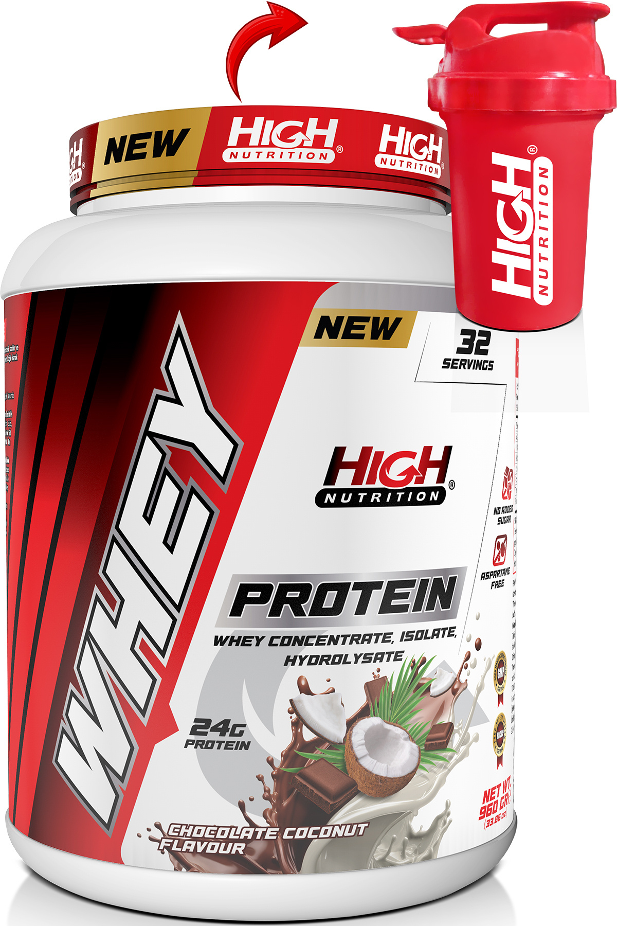 High Nutrition-960g Chocolate Flavored Coconut Protein Powder - 24 grams, 32 Servies 1