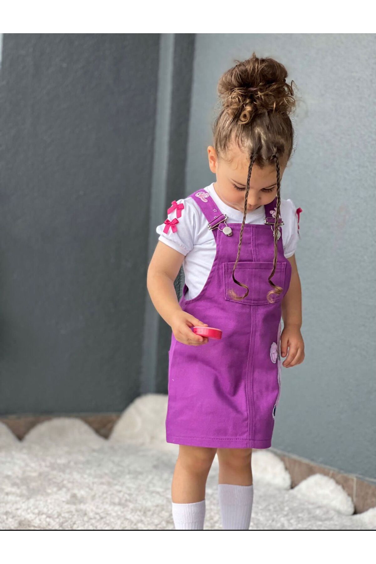 Purple overall dress discount
