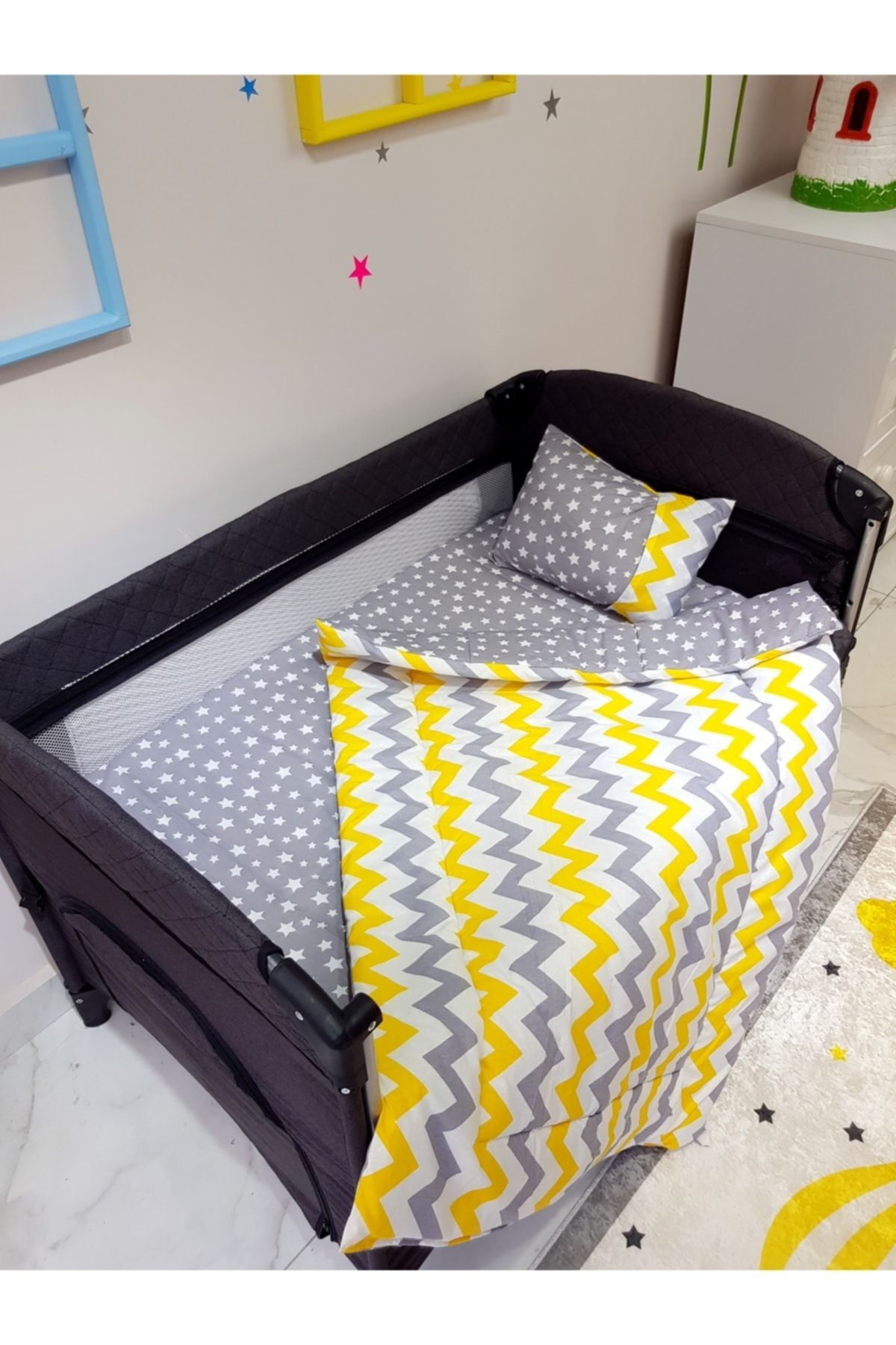 bebek_iklimi 70x110 Bebek Uyku Seti Cibinlikli Zigzag Desen Park Beşiklere Uyumlu 12 Parça (beşik Dahil Değildir) fotoğrafı 3 (önizleme)