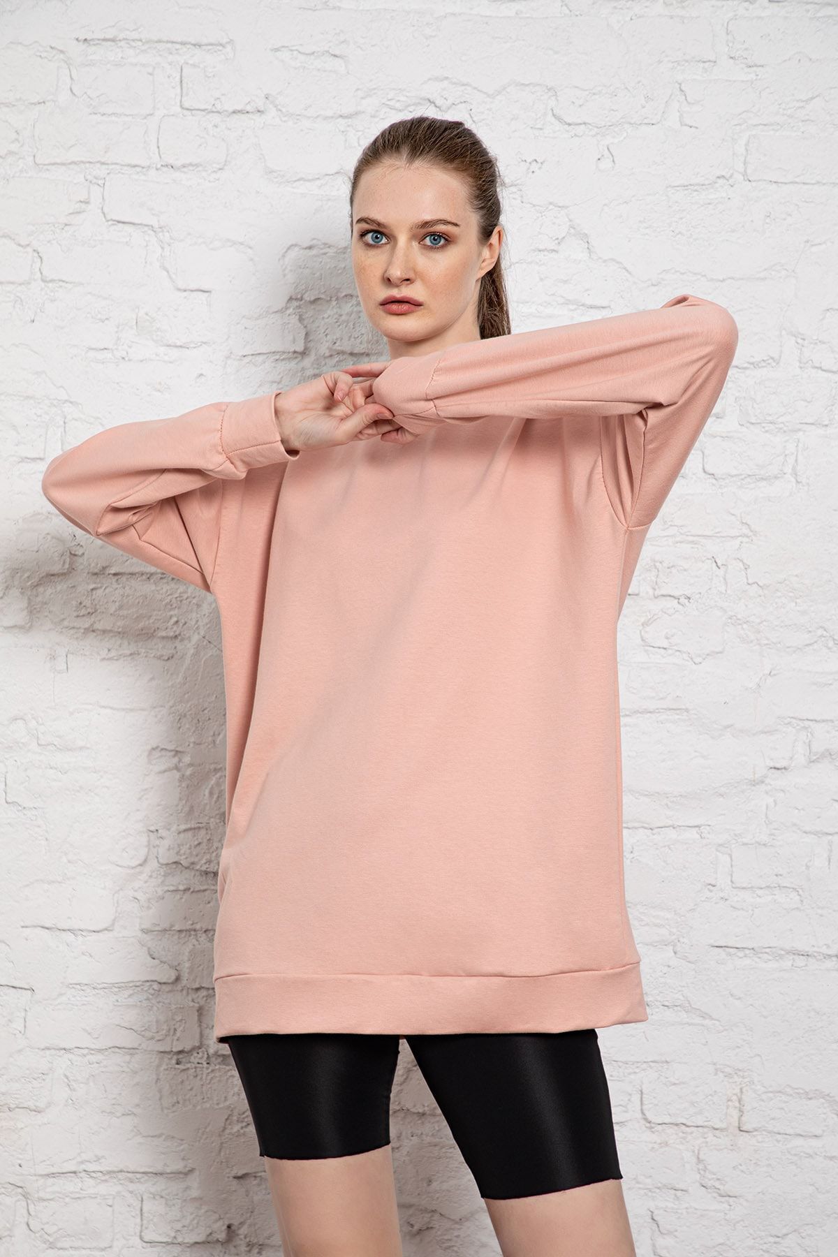 MyBen  Unisex Uzun Kollu Iki Iplik Pembe Oversize Sweatshirt Irf056 - Görsel 2