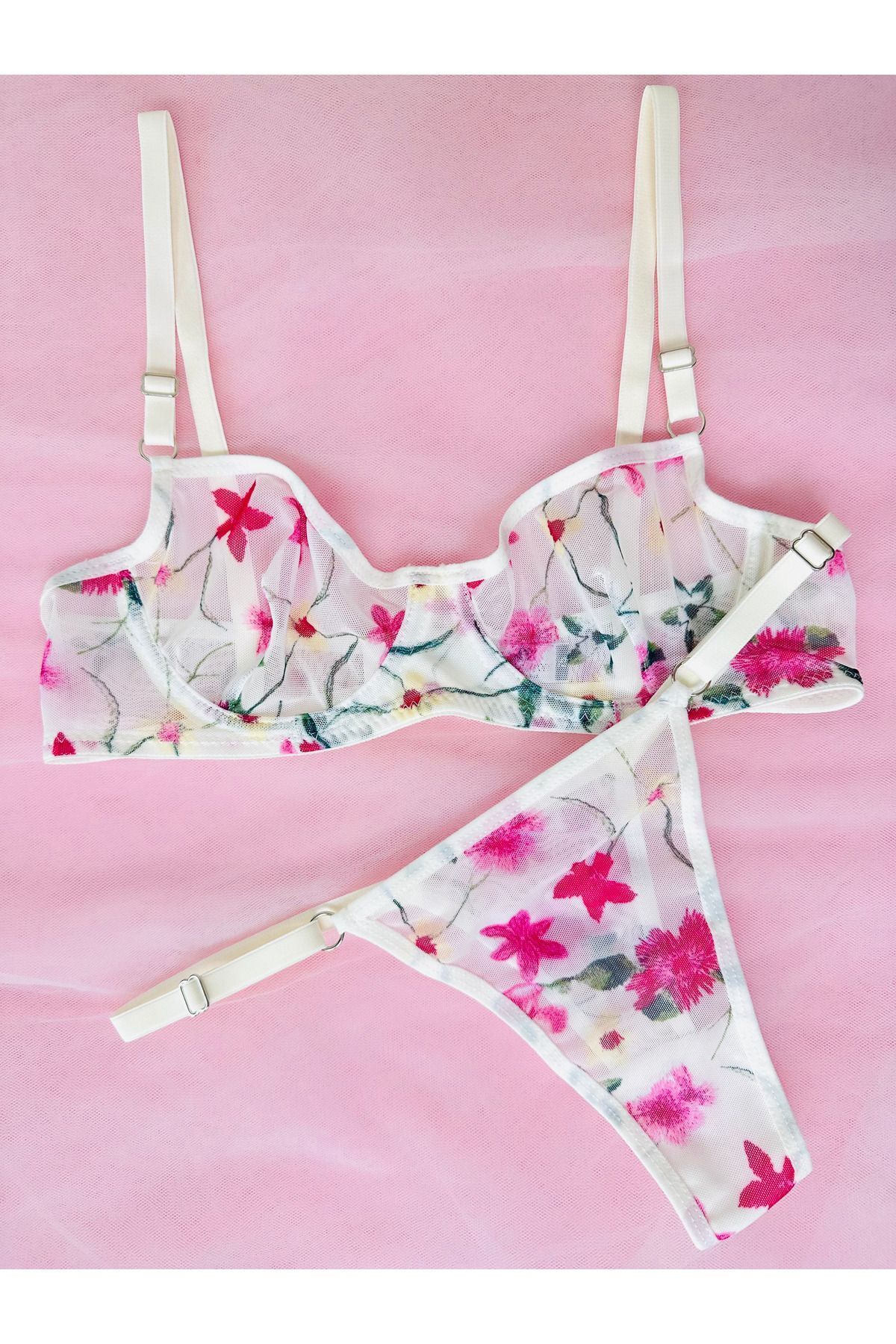 Arinda-Comfort Flora - Set de lenjerie cu sârmă din tul fără capac cu imprimeu floral 4