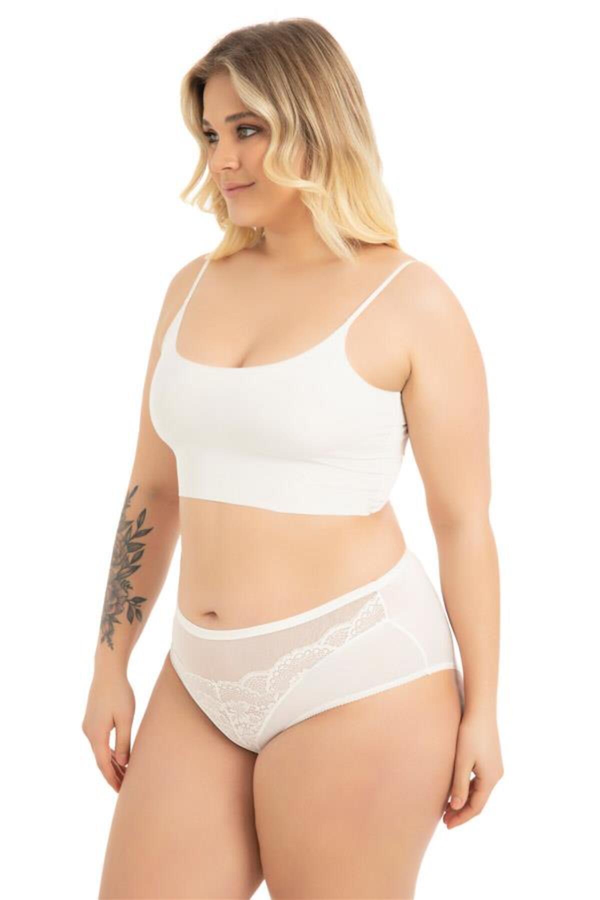Cottonhill-Large Size Transparent Lace Detailed Bikini Panties - Elastic Waist, 3 Pack 4