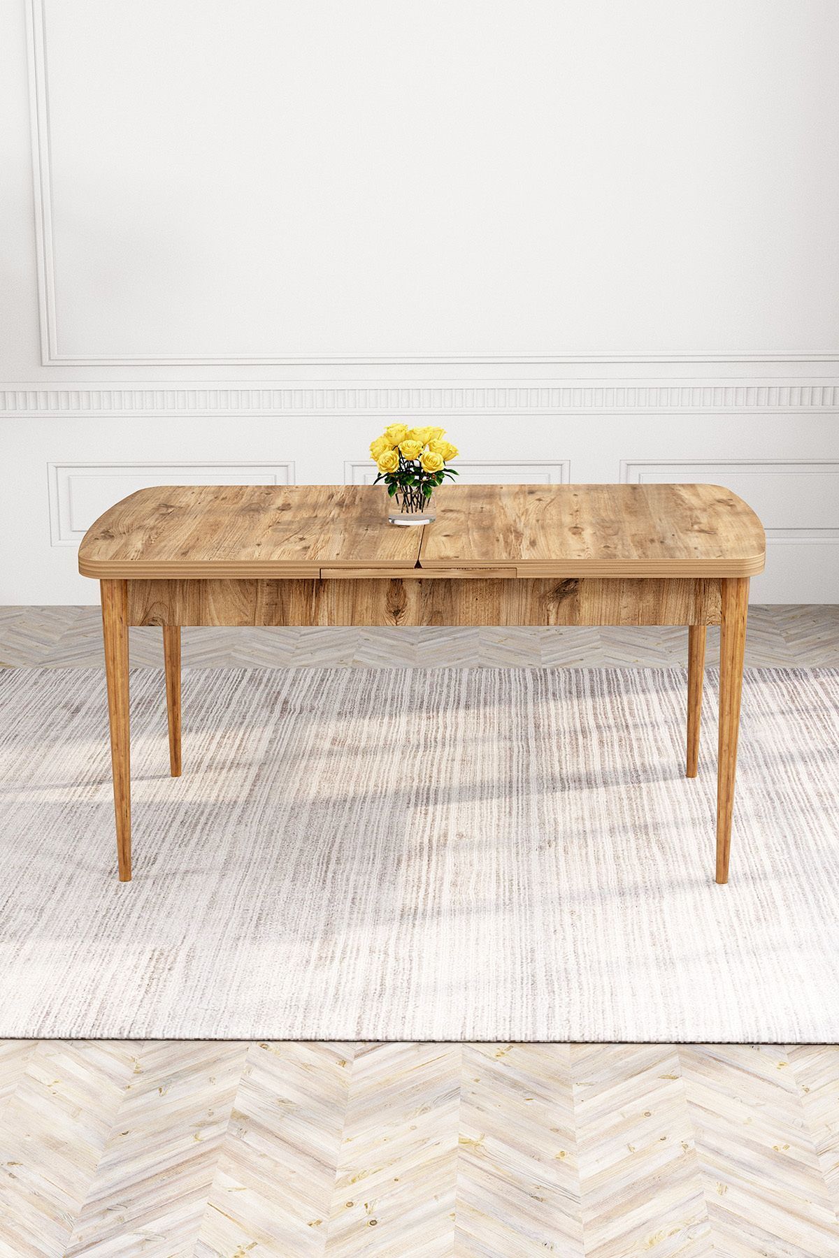 AYAページ Canisa Atlantik Çam 80x132 Açılabilir Yemek Masası Doğal Ahşap