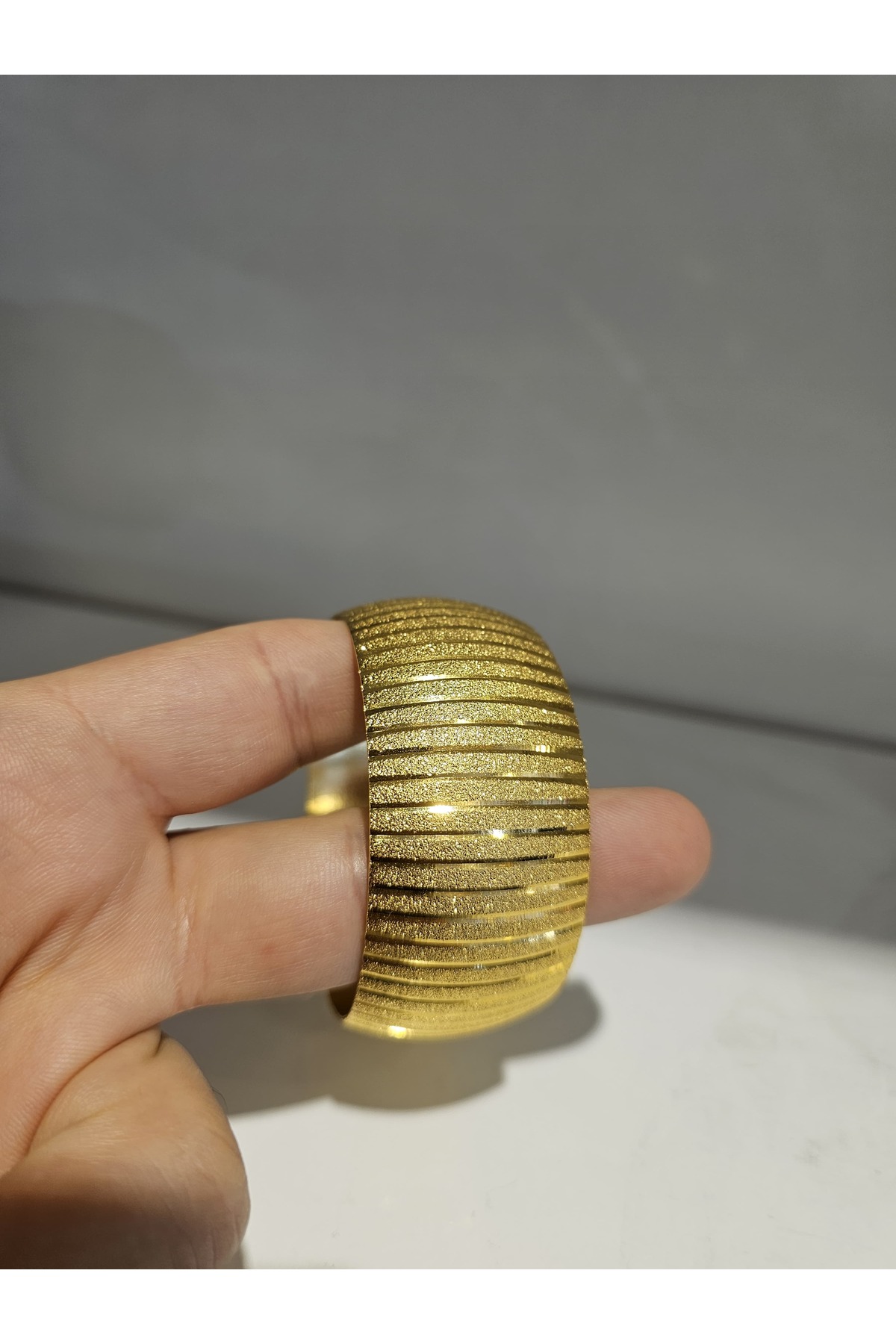 22 Ayar Altın Kaplama Yan Çizgi Model Bilezik 3 Cm Eninde A Kalite 2