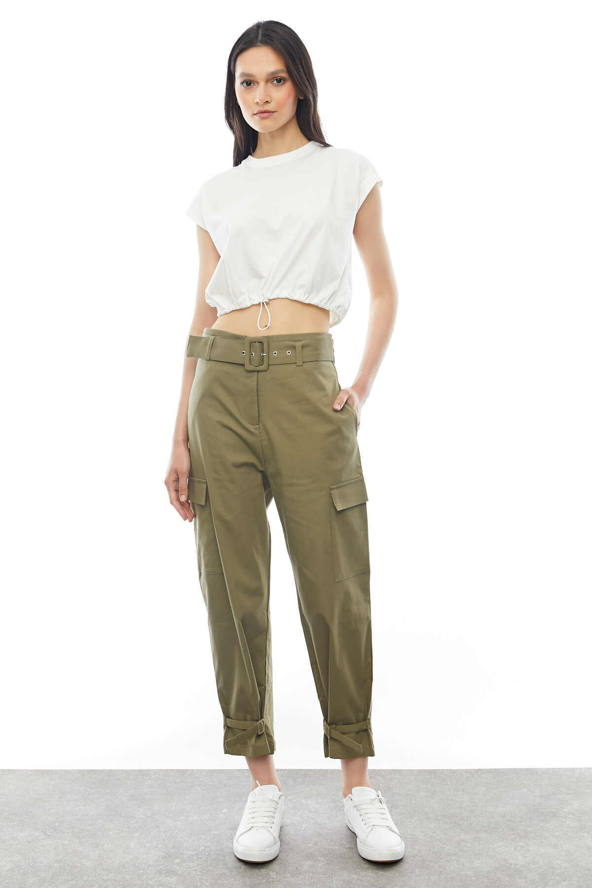 PAULMARK  KADIN KEMERLİ TOKALI YANDAN CEPLİ PANTOLON PT9112