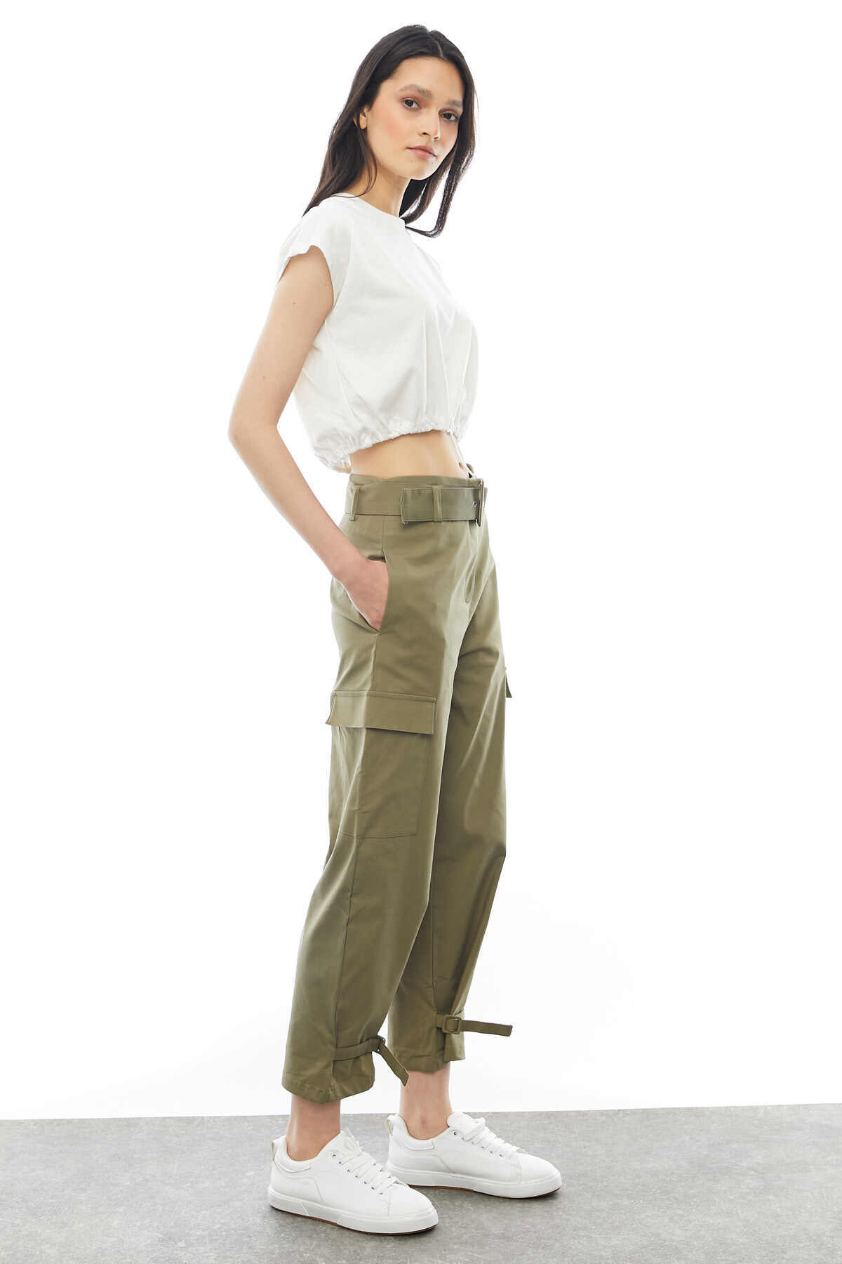 PAULMARK  KADIN KEMERLİ TOKALI YANDAN CEPLİ PANTOLON PT9112 - Görsel 2