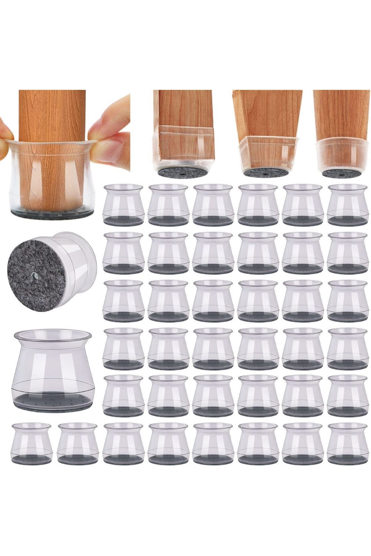 8 Adet Keçeli Silikon Masa Sandalye Pabuç Kaydırmaz Zemin Koruyucu 35mm Taban 30mm Boğaz