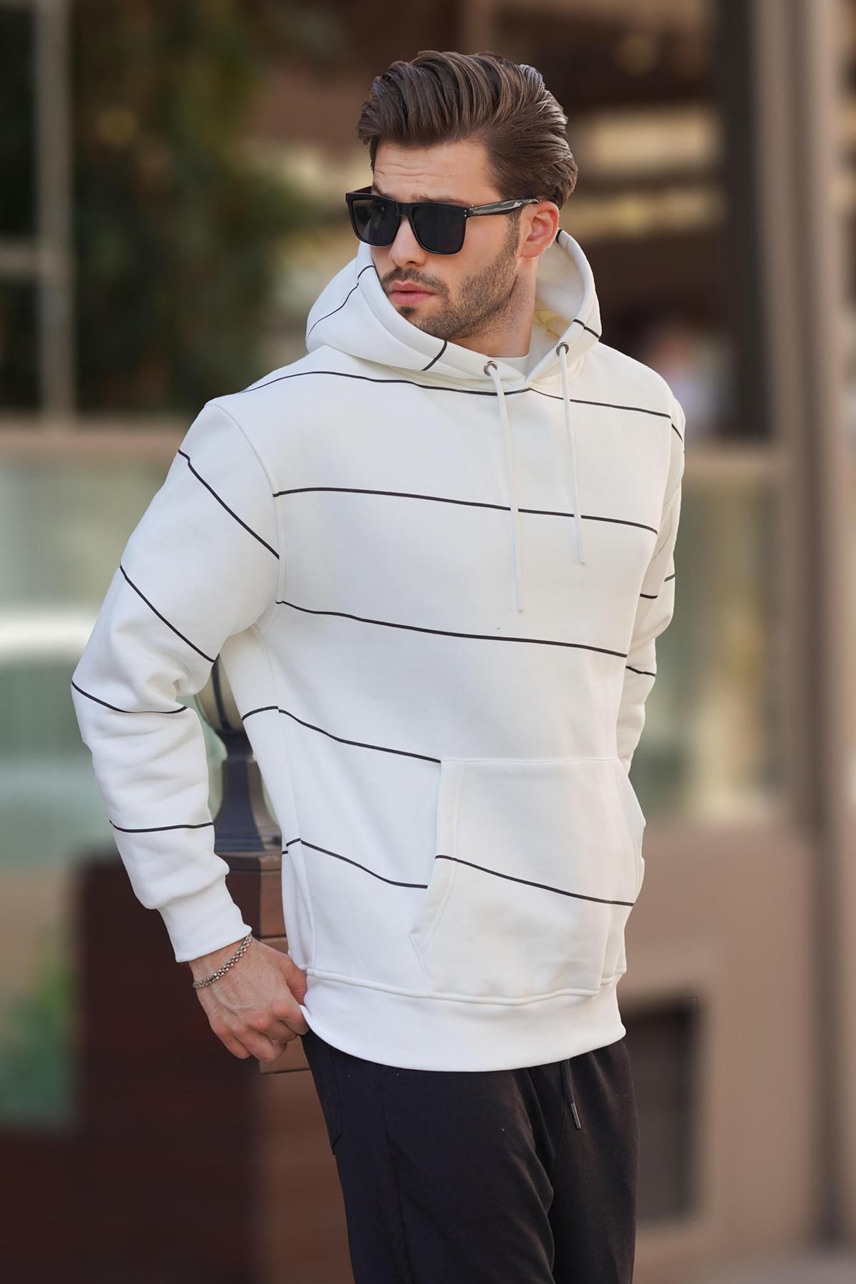 سویشرت مردانه راه راه جیبی اکرو 7063 Madmext