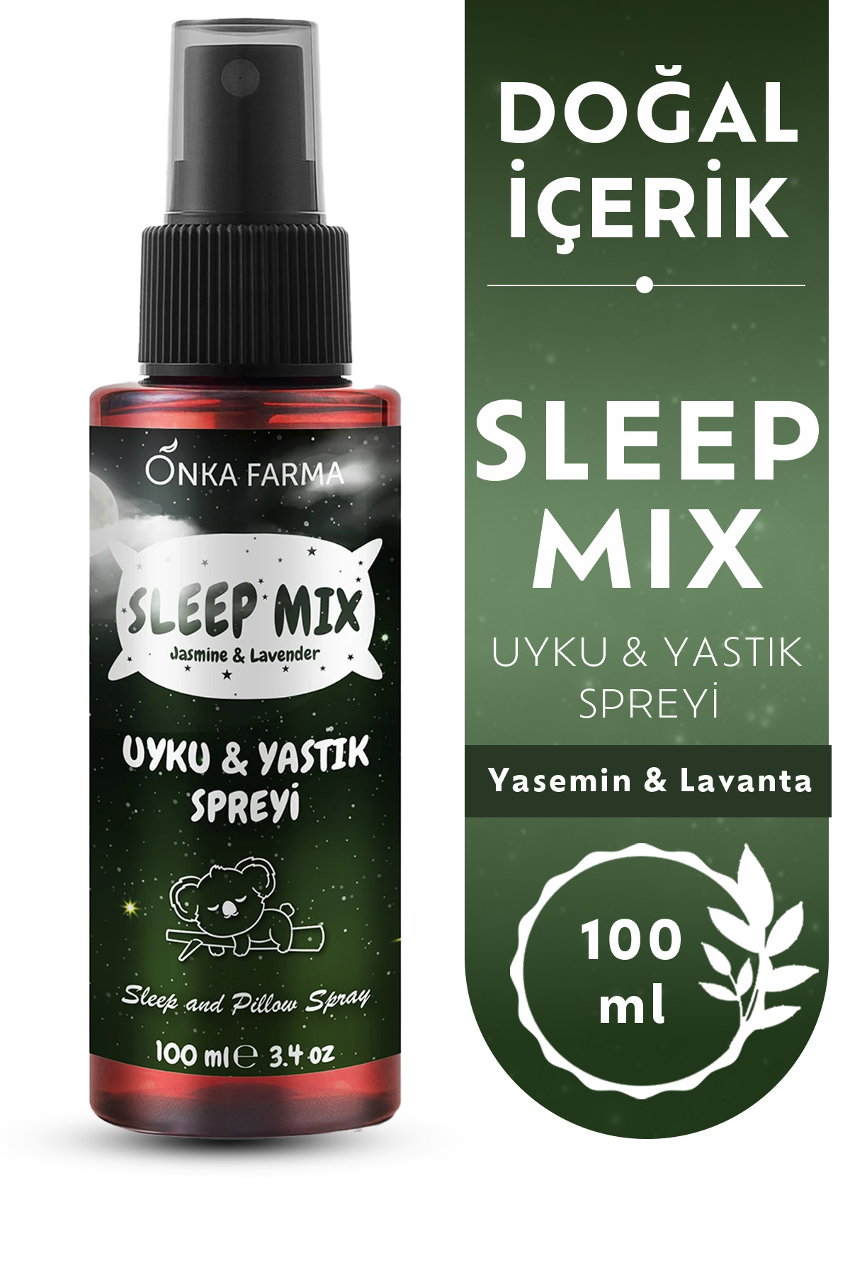 OnkaFarma SleepMix Uyku Yastık Spreyi 100 ml (Yasemin & Lavanta) Rahatlatıcı Dinlenme Spreyi Sleep Spray