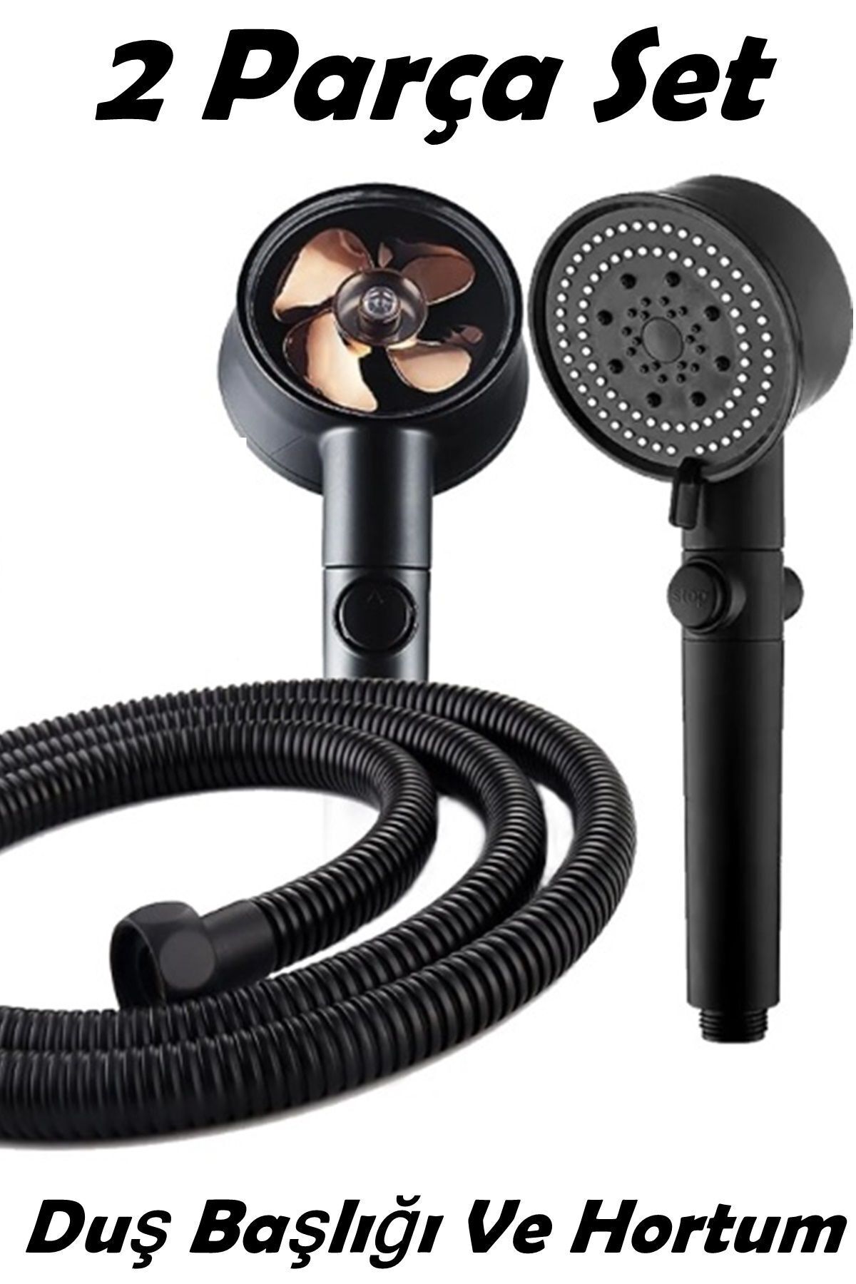 Kitchen Beauty Turbo Pervaneli 5 Fonksiyonlu Duş Başlığı Ve Siyah Duş Hortumu 150 Cm Set