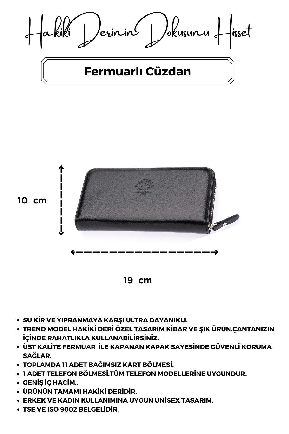 CüzCan-Unisex BlaCk Genuine Leather West Polo Wallet Hand Portfolio - Zippered 4