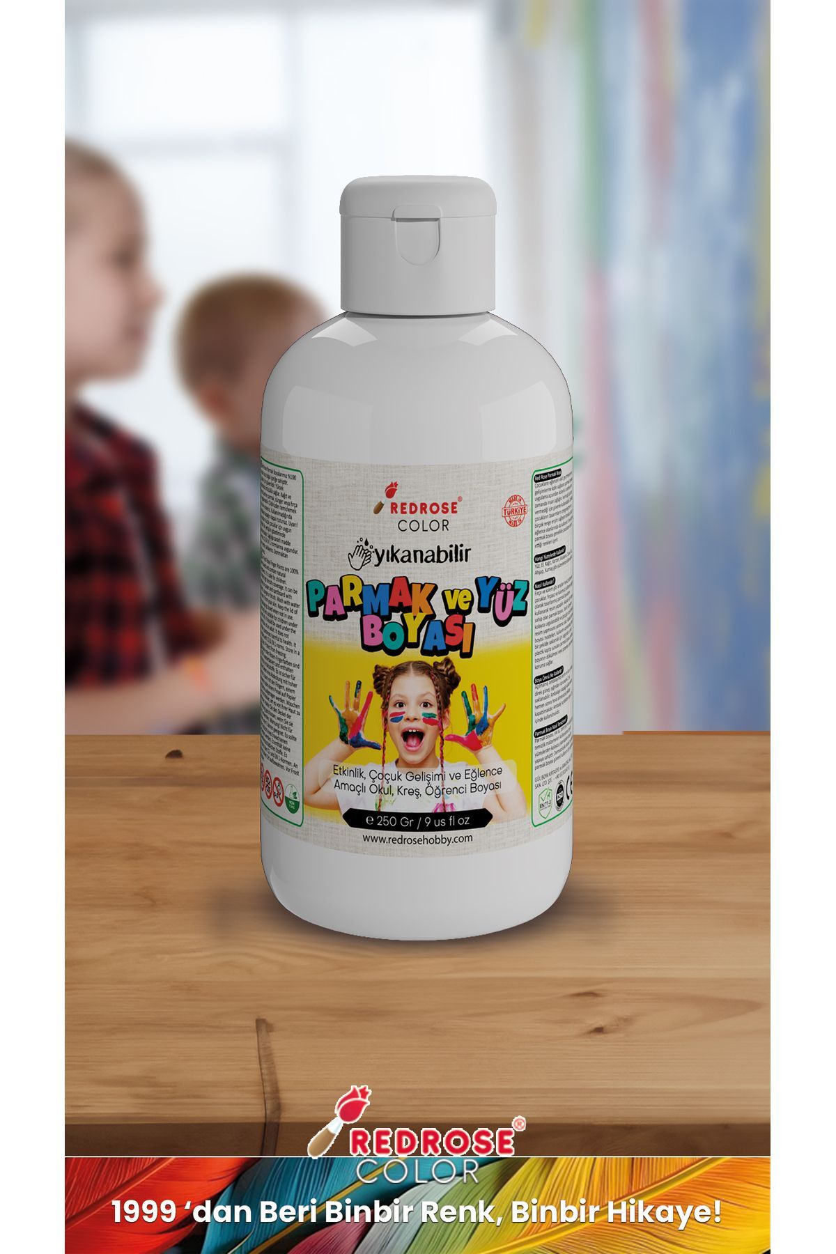 رنگ انگشتی سفید 250 گرم قابل شستشو، دارای گواهی EN-71، بدون مواد سمی، مناسب برای کودکان و مهد کودک