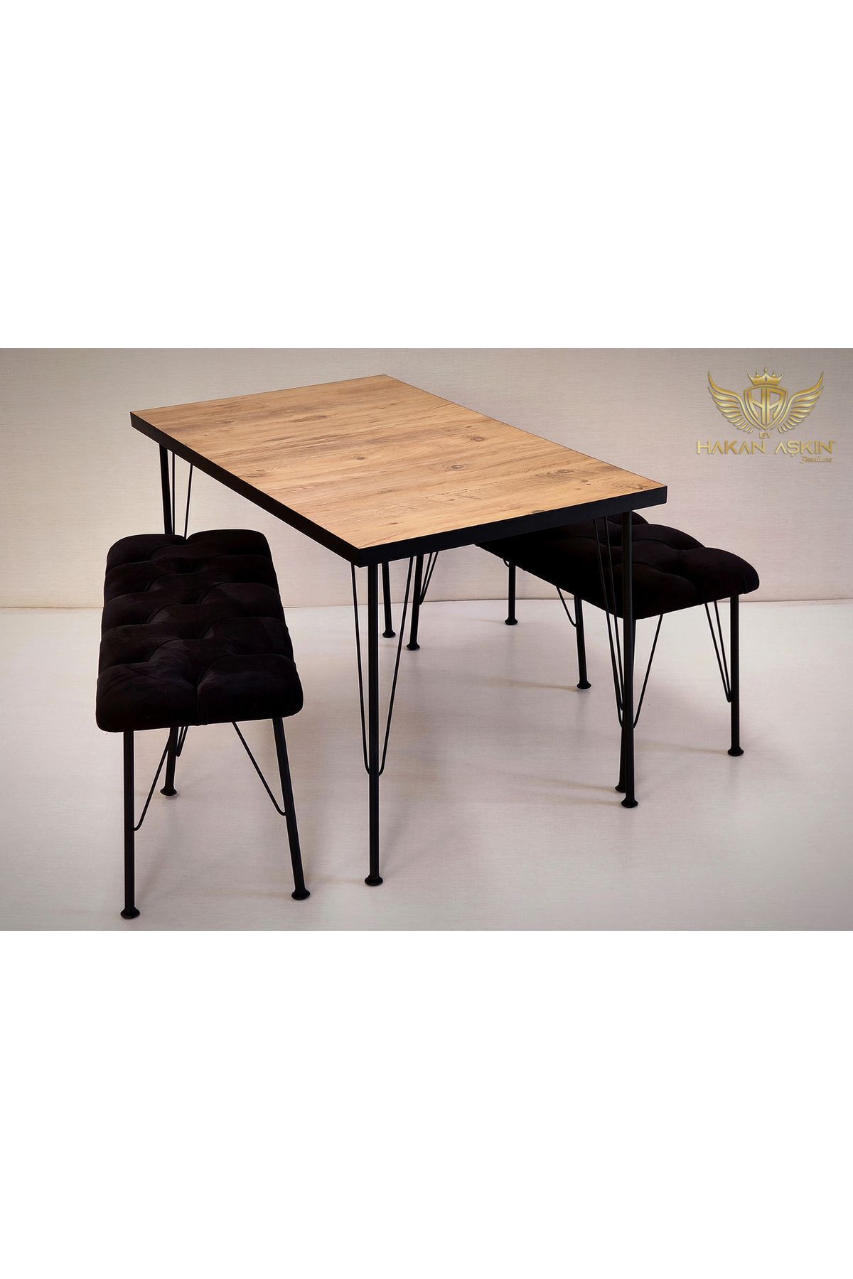 70x120 Cm Atlantik Pine Lux Table and Bench Set with Metal Legs 2024