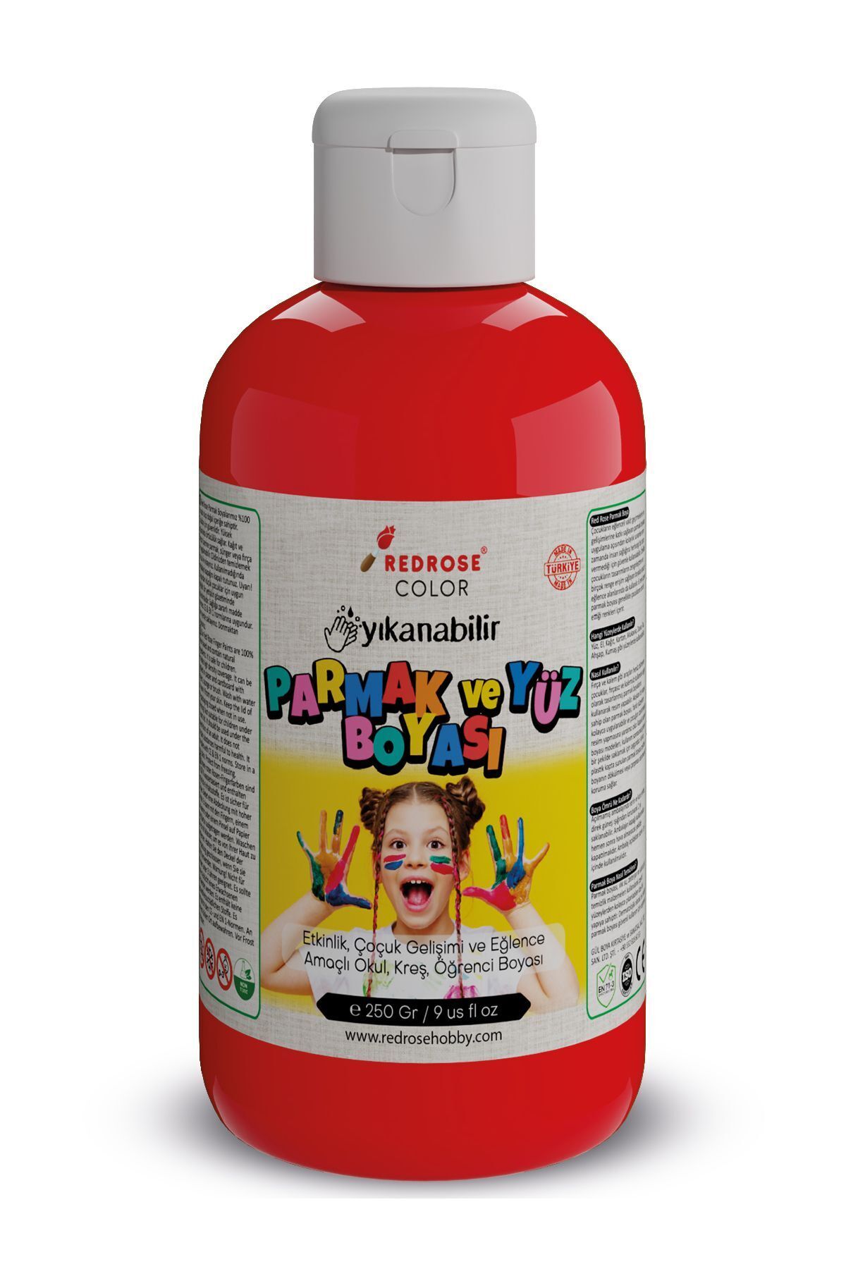 رنگ انگشتی قرمز 250 گرم قابل شستشو، دارای گواهی EN-71، غیرسمی، مناسب برای کودکان و مهدکودک