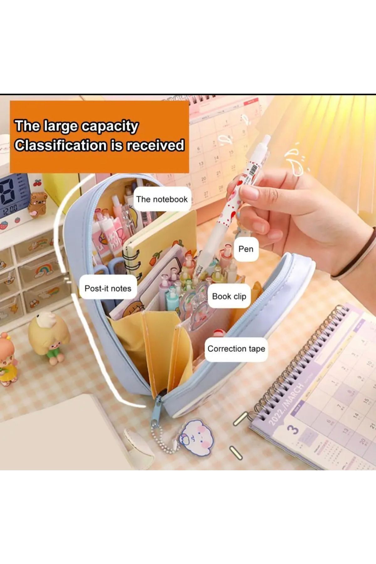 synshop-Kawaii Korean Japanese Stationery Teddy Bear Leather Pencil Case Makeup Bag School Handbag Large Pen Holder 4