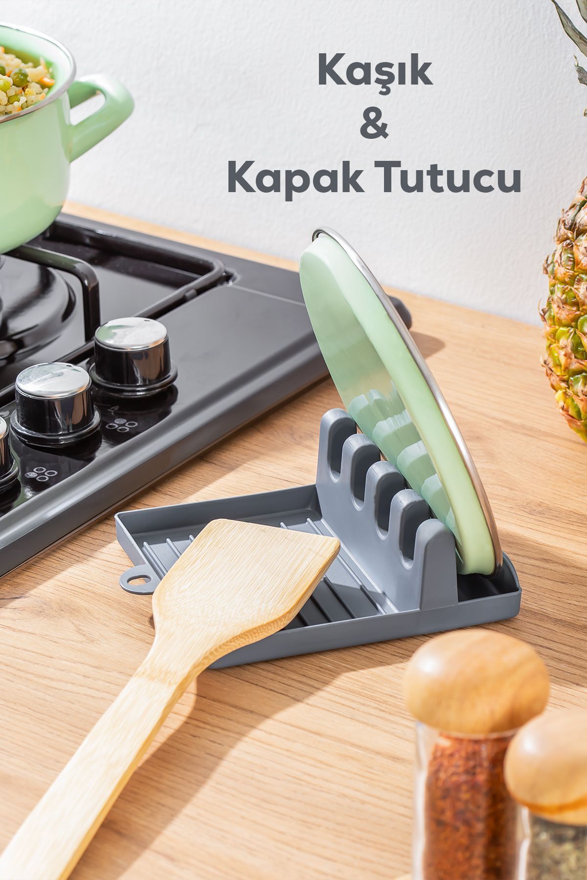 Porsima ORG-85 Kaşık ve Kapak Tutucu - Kapak Standı Kaşık Kepçe Altlığı Düzenleyici Organizer - Antrasit