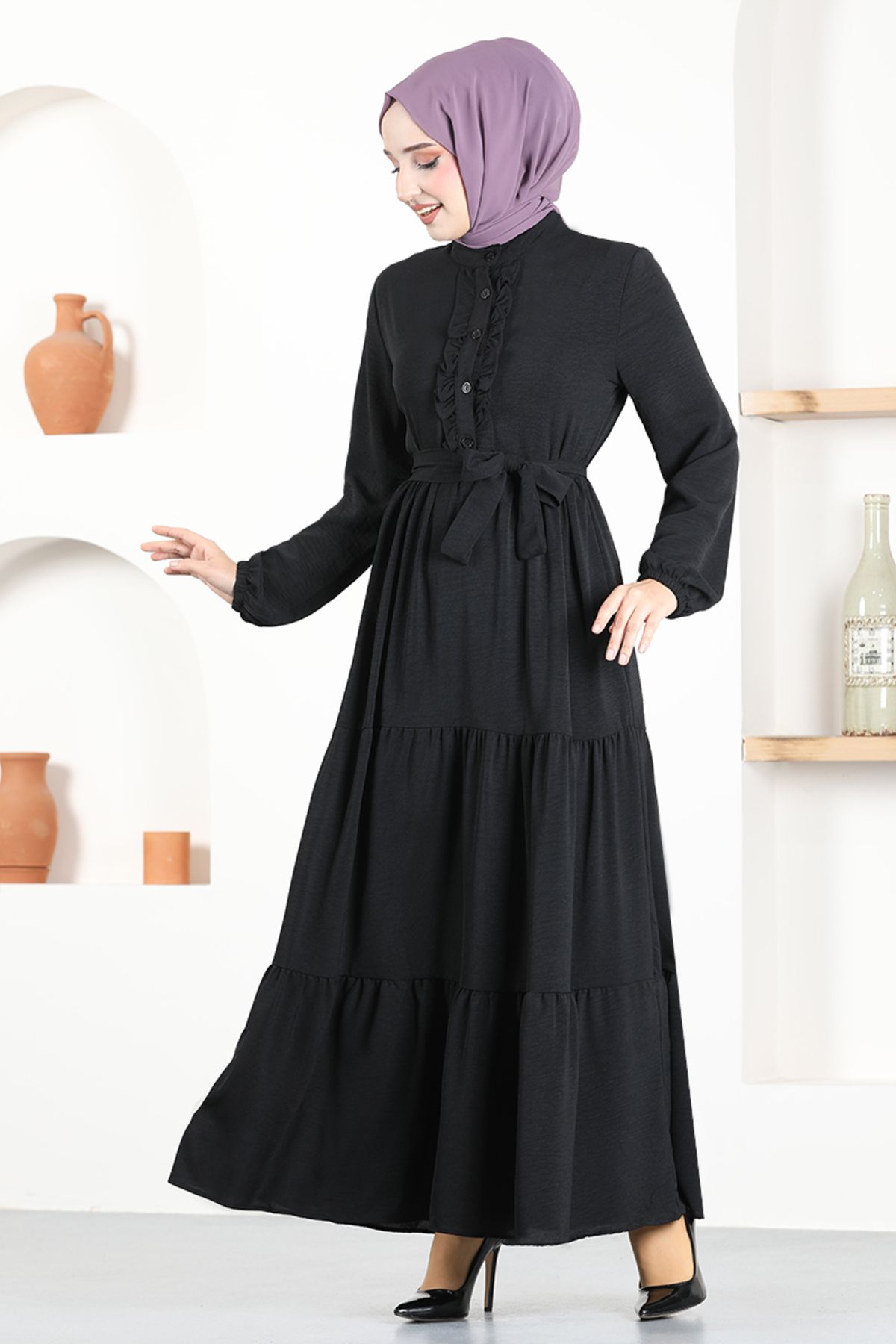 ModaMerve-Belted Dress ASN115 Black 1