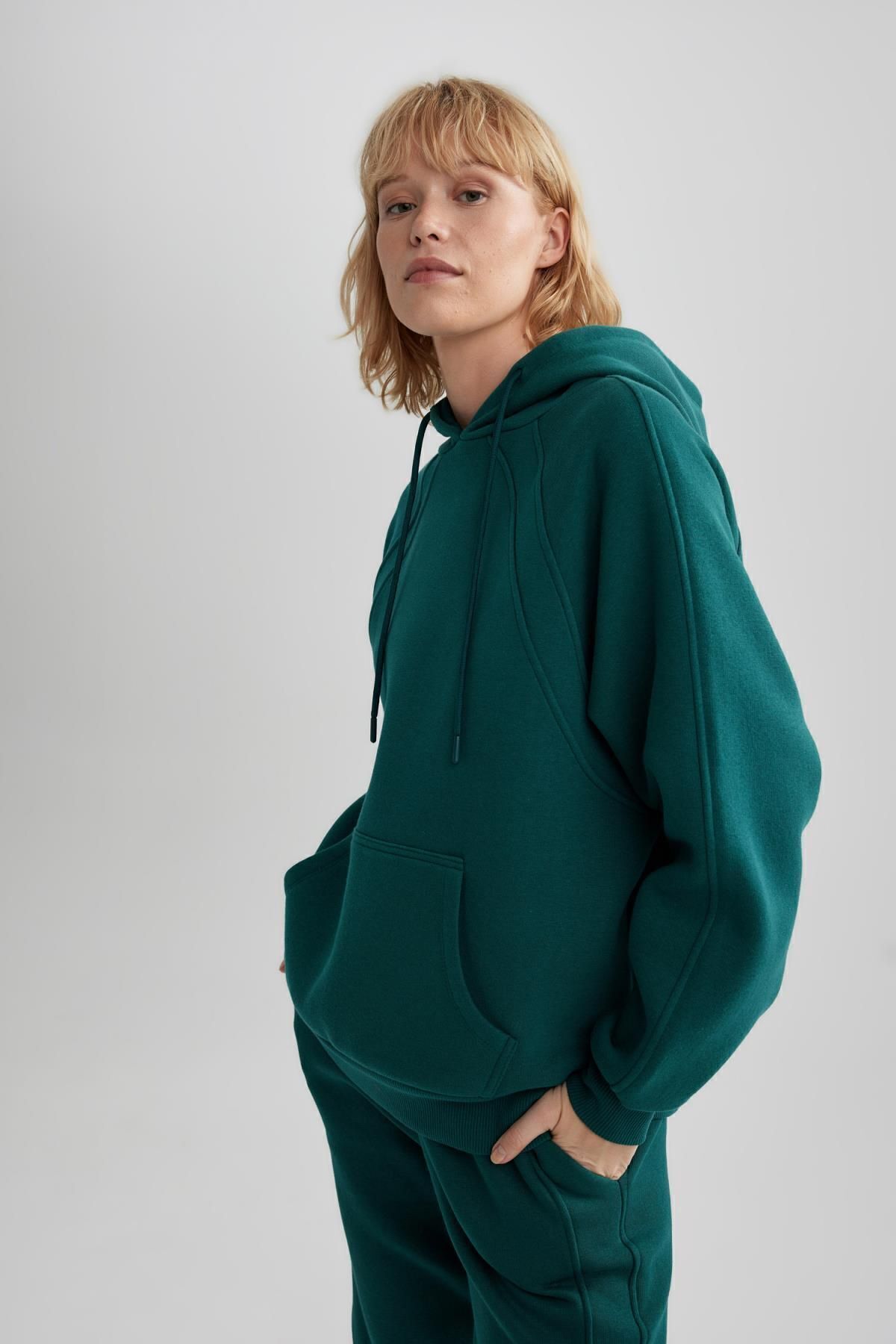 DeFacto-Fit Oversize Fit Χοντρό αθλητικό φούτερ με κουκούλα B0415ax23au 8