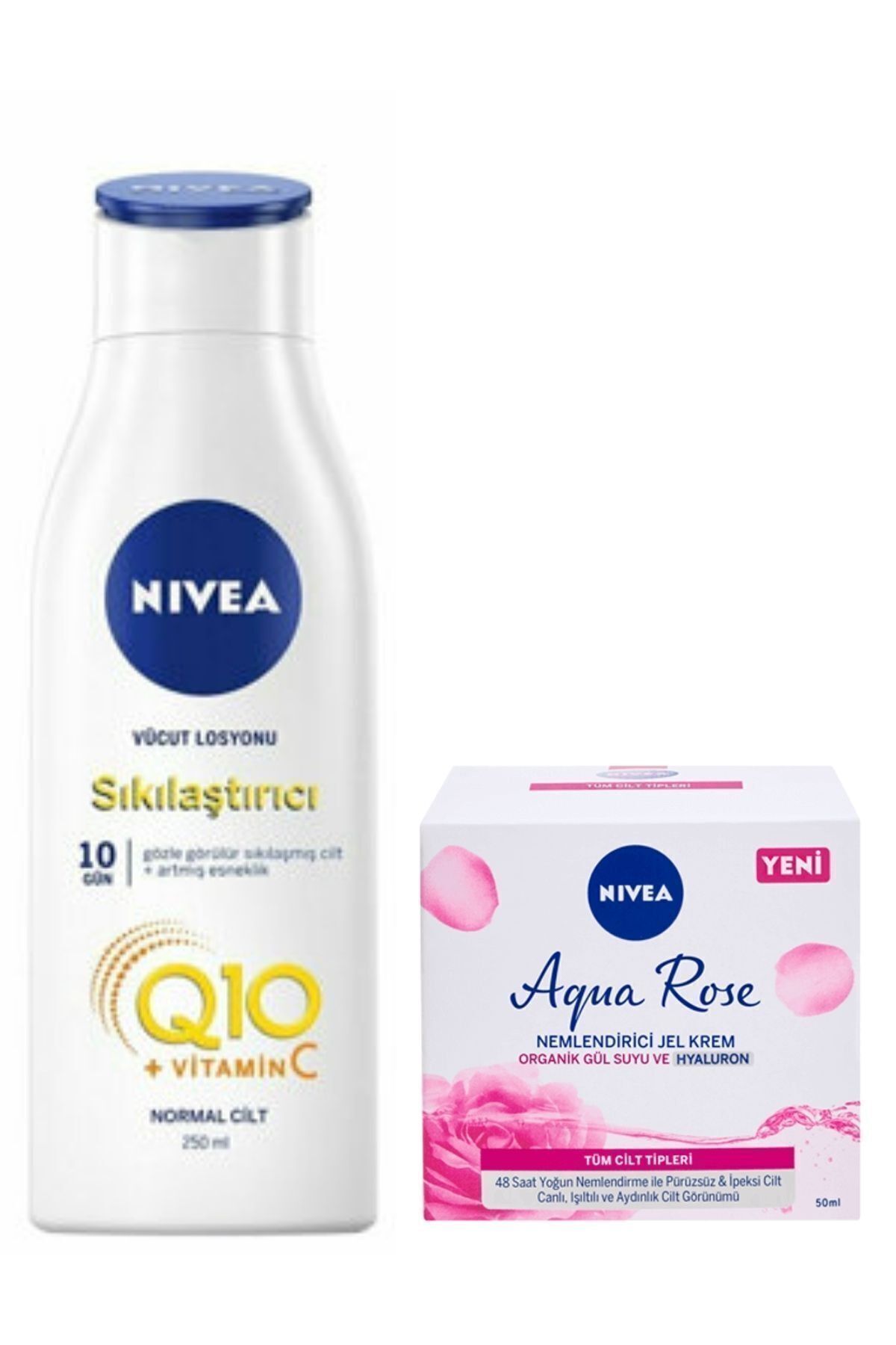 نیوا لوسیون بدن سفت کننده Q10، 250 میلی لیتر و کرم ژل مرطوب کننده نیوآ آکوا رز، 50 میلی لیتر