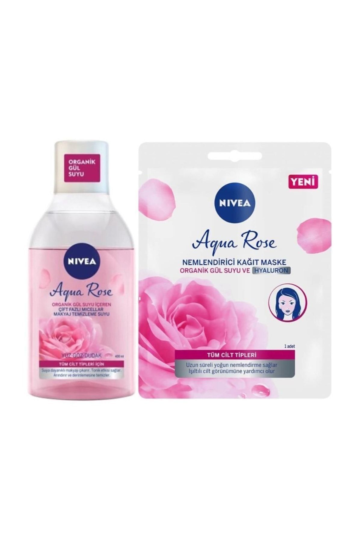 NIVEA Aqua Rose Organik Gül Suyu Içeren Makyaj Temizleme Suyu 400ml + Kağıt Maske Set