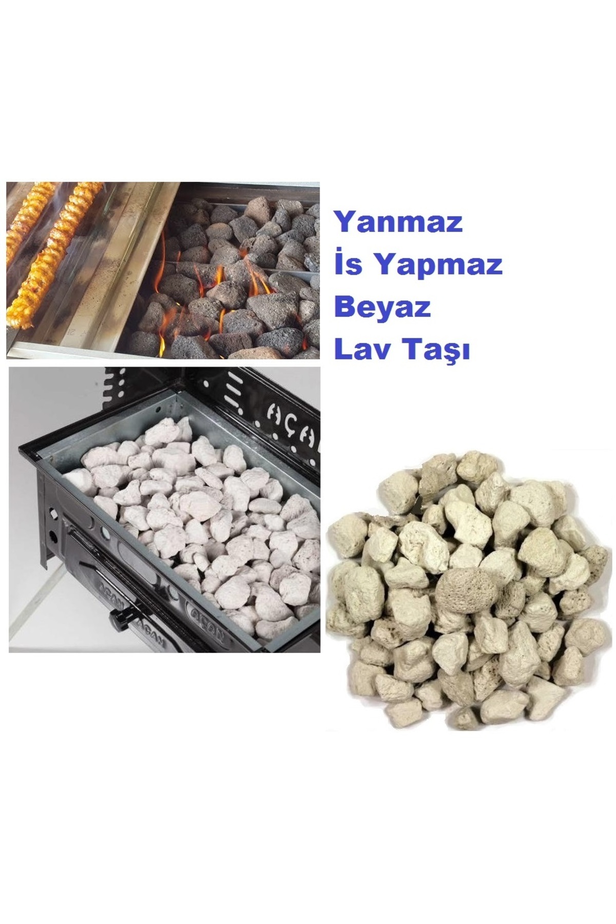 Depolife Emaye Pervazlı Tüplü Mangal  Lav Taşlı lpg li Barbekü Çift ızgara Katlanır ayaklı 30x48cm