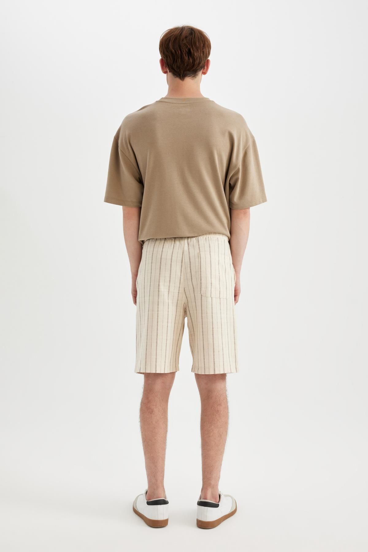 DeFacto-Regular Fit Flexible Banded Leg Linen Look Bermuda Shorts 6