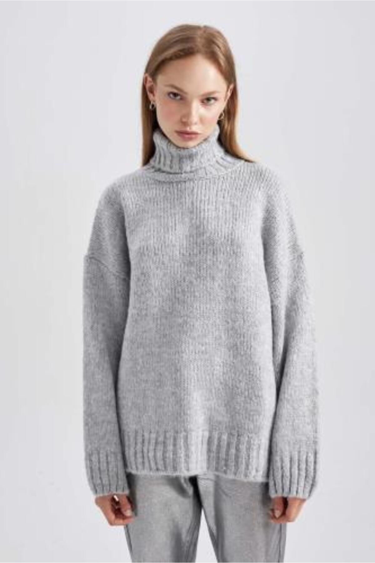 DeFacto-Turtleneck Oversize SweAter Tunic - A6445ax23cw 4