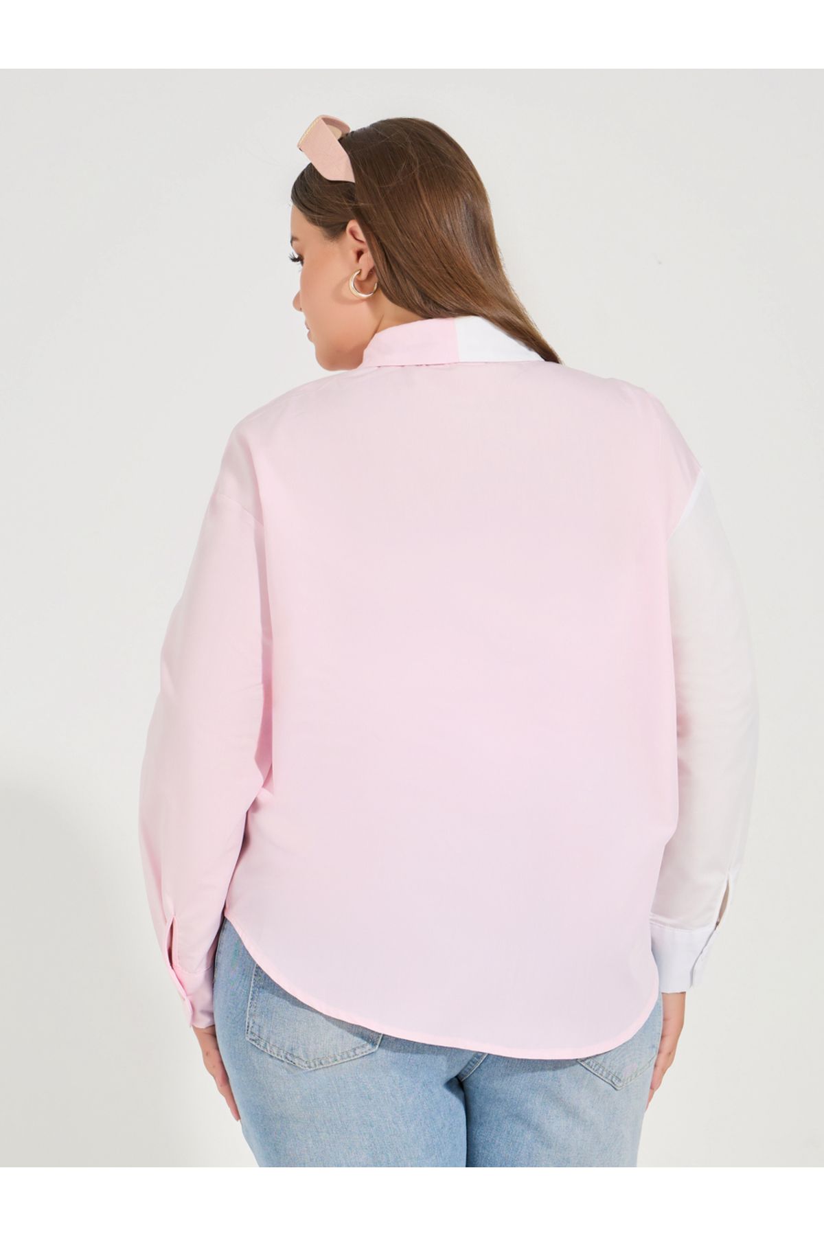 Styli-Plus Size Color Block Oversized Button Down Shirt 6