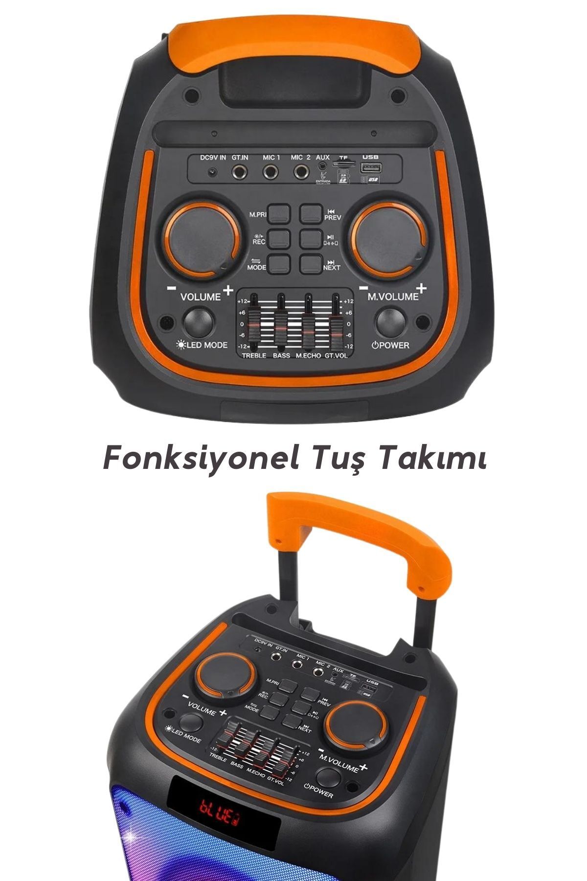 Bluetooth Hoparlör Parti Hoparlörü Karaoke Mikrofon Hediyeli Işıklı Ses Bombası  Usb Sd Girişli